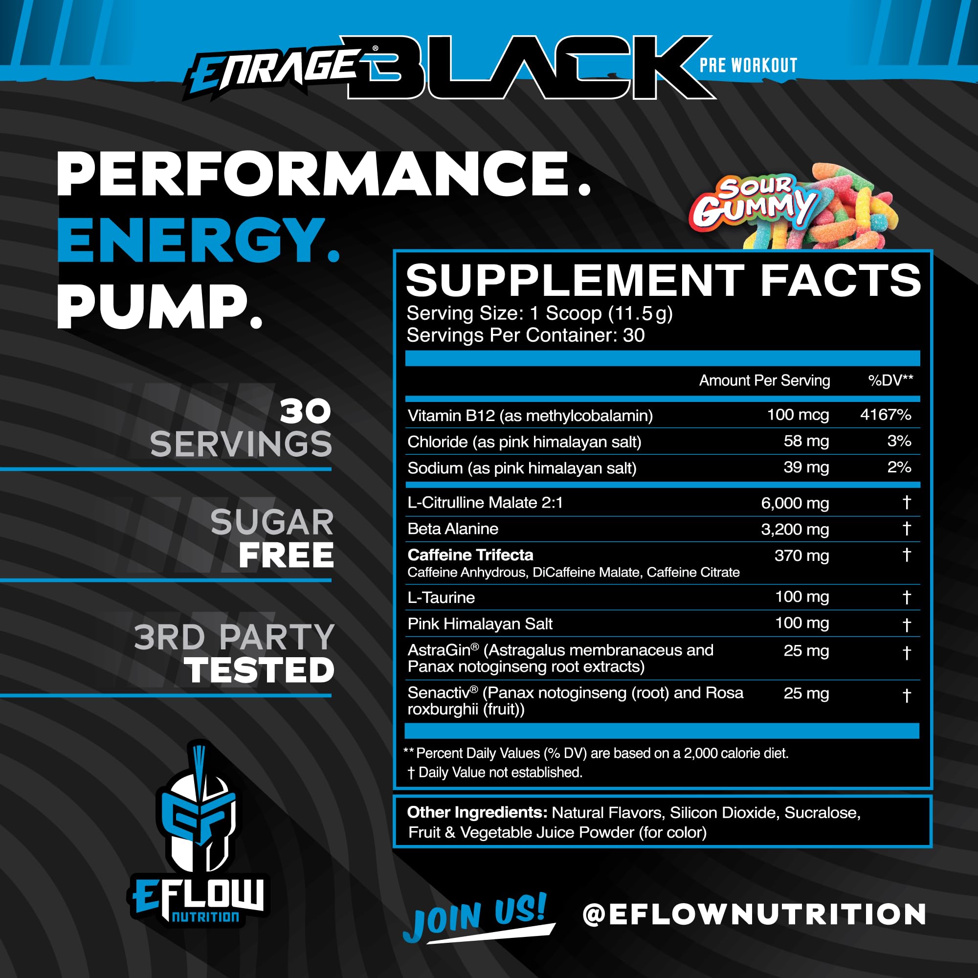 eFlow Nutrition Enrage negro etiqueta: composición para rendimiento y vasodilatación