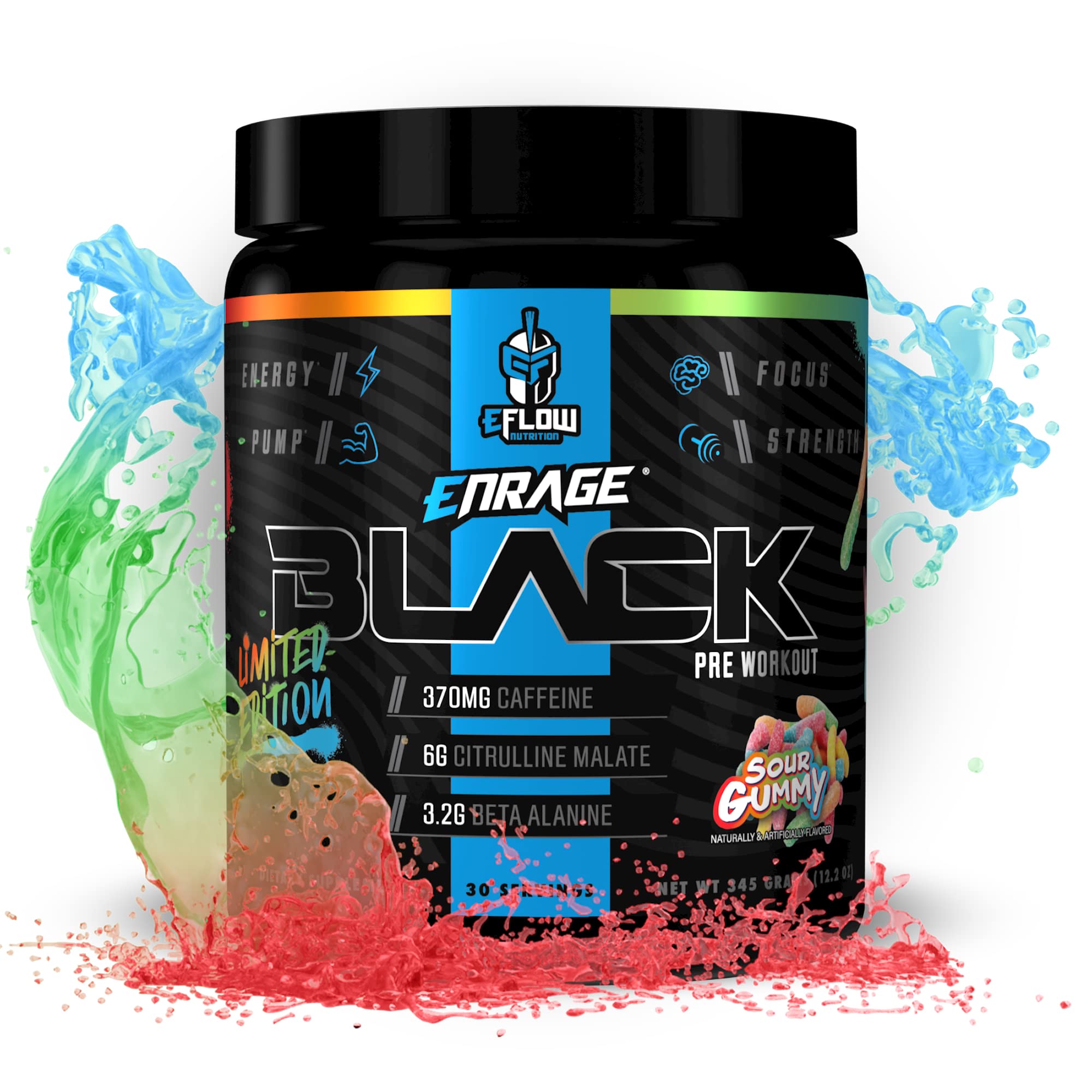 eFlow Nutrition Enrage negro frente: energía notable para entrenamientos intensos