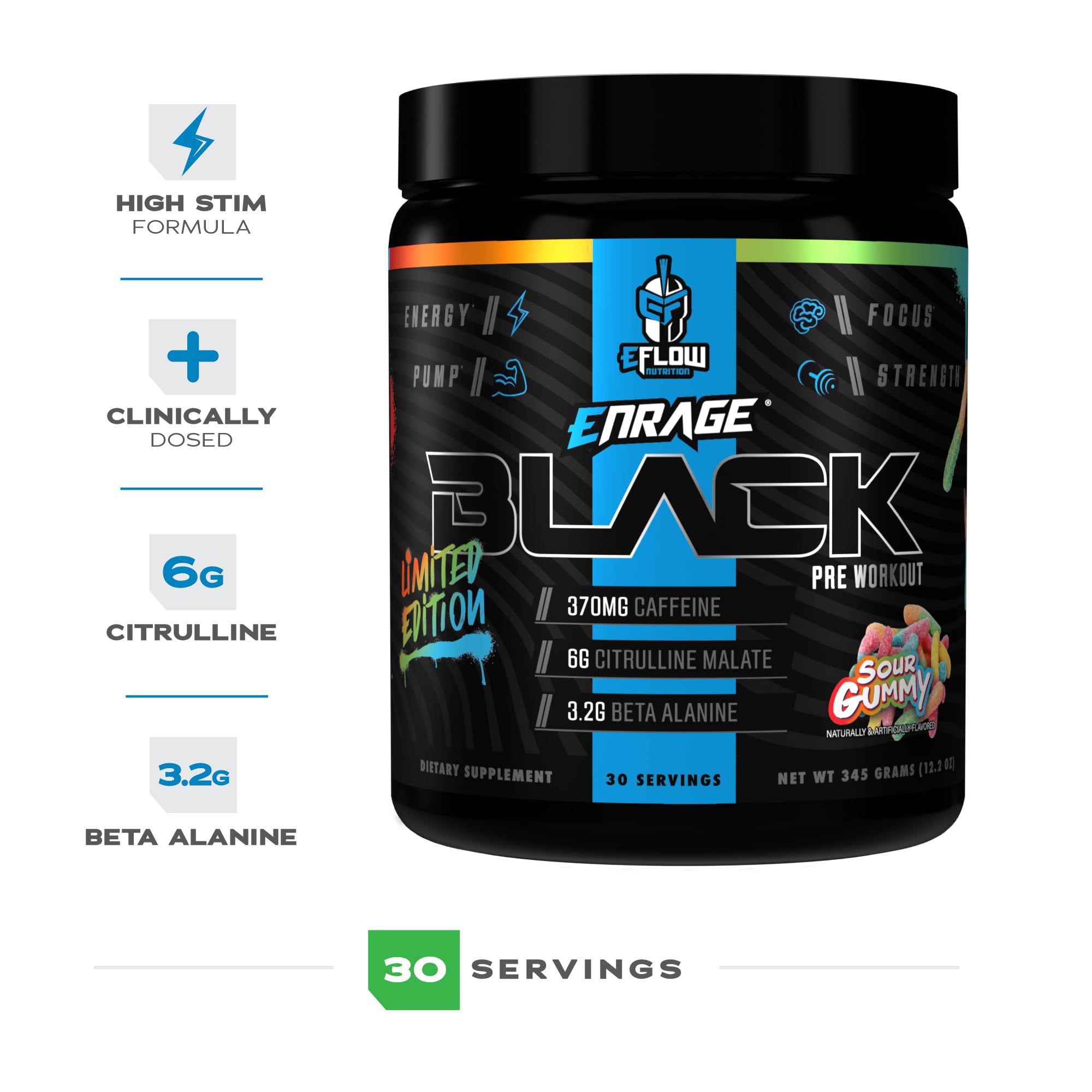 eFlow Nutrition Enrage negro medidor: dosis rápida para entreno estimulante