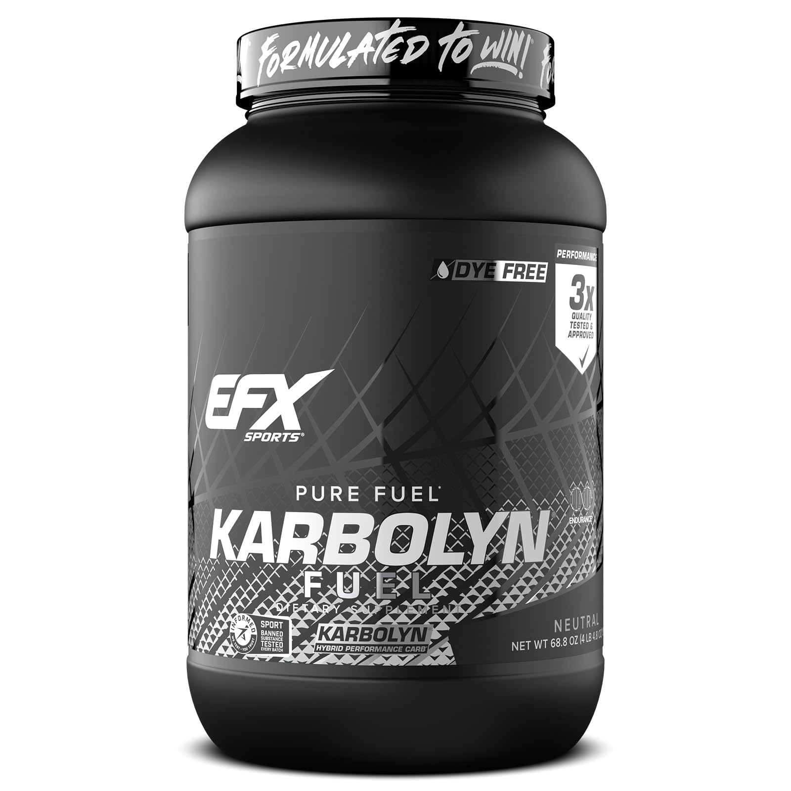 EFX Karbolyn Fuel envase frontal para energía rápida durante entrenamientos intensos.