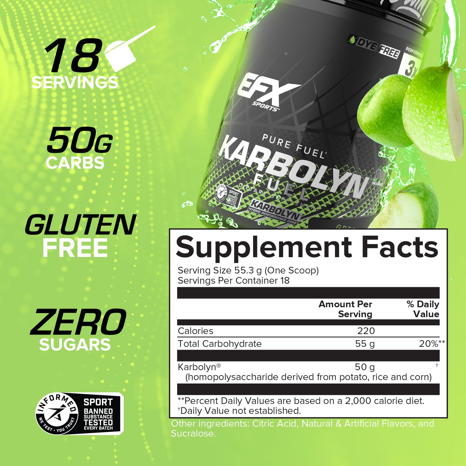 EFX Karbolyn Fuel etiqueta sabor manzana verde para elegir sabor