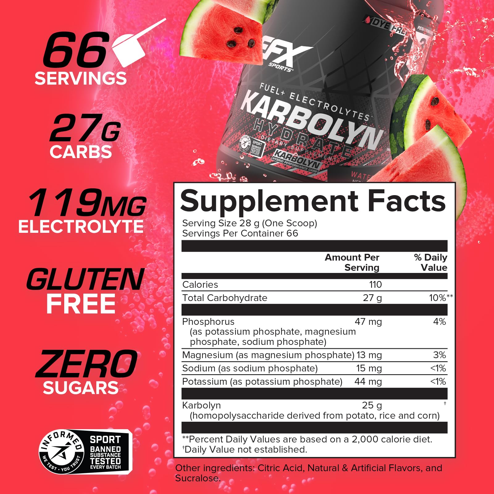 EFX Karbolyn Hydrate, electrolitos para hidratación y rendimiento.