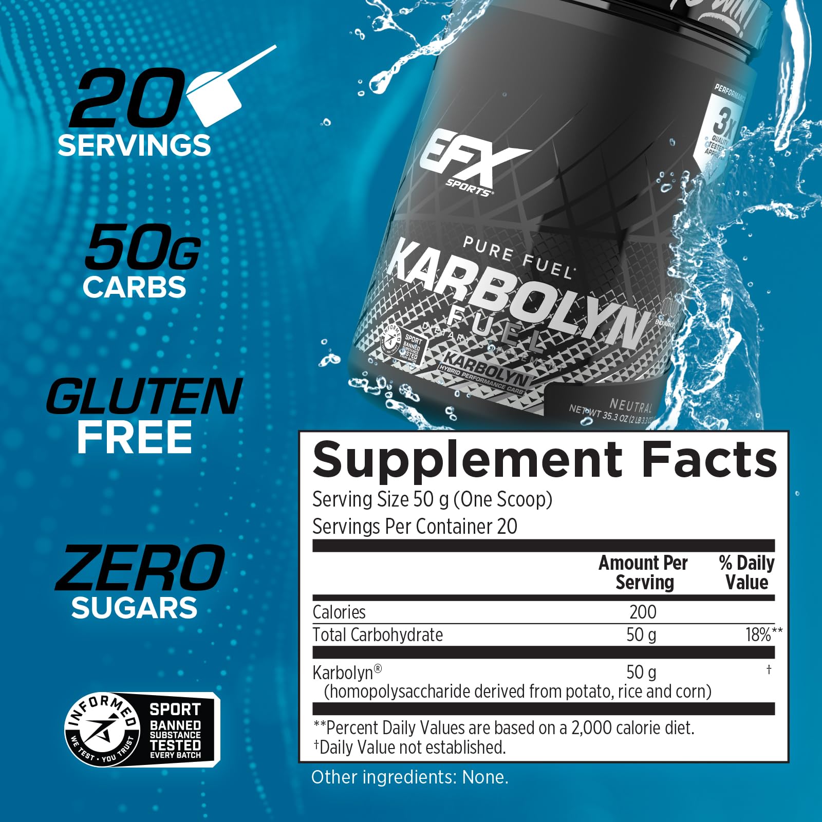 EFX Sports Karbolyn Fuel etiqueta detalle, fórmula sin azúcar