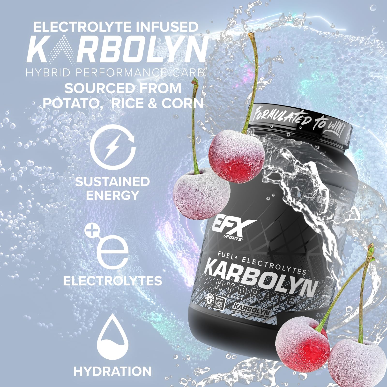 EFX Sports Karbolyn Hydrate, polvo blanco en cuchara para mezclas rápidas