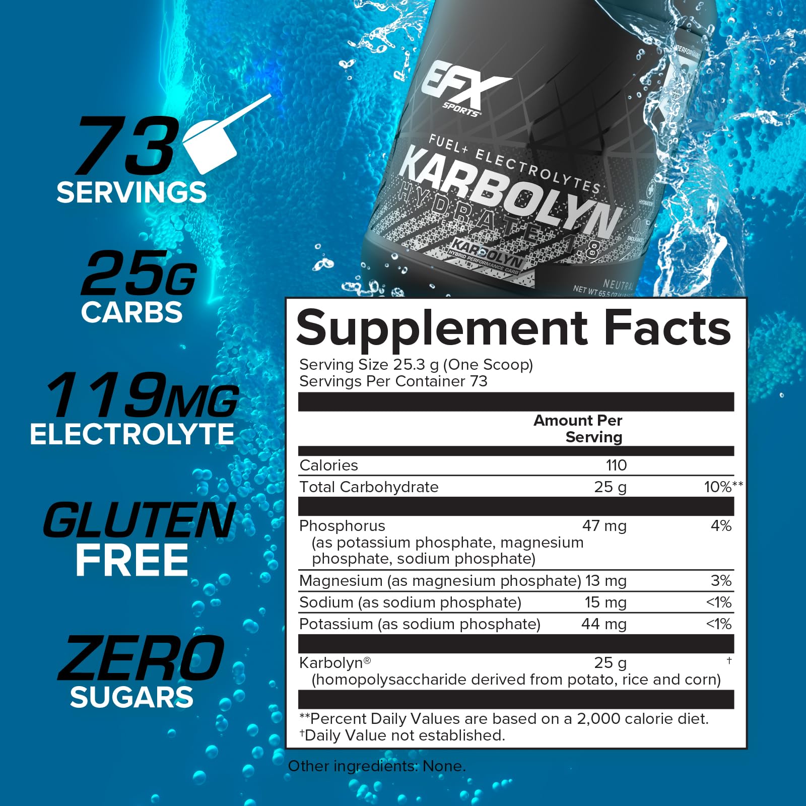 EFX Sports Karbolyn Hydrate: carbohidrato para recuperación sostenida sin azúcares.