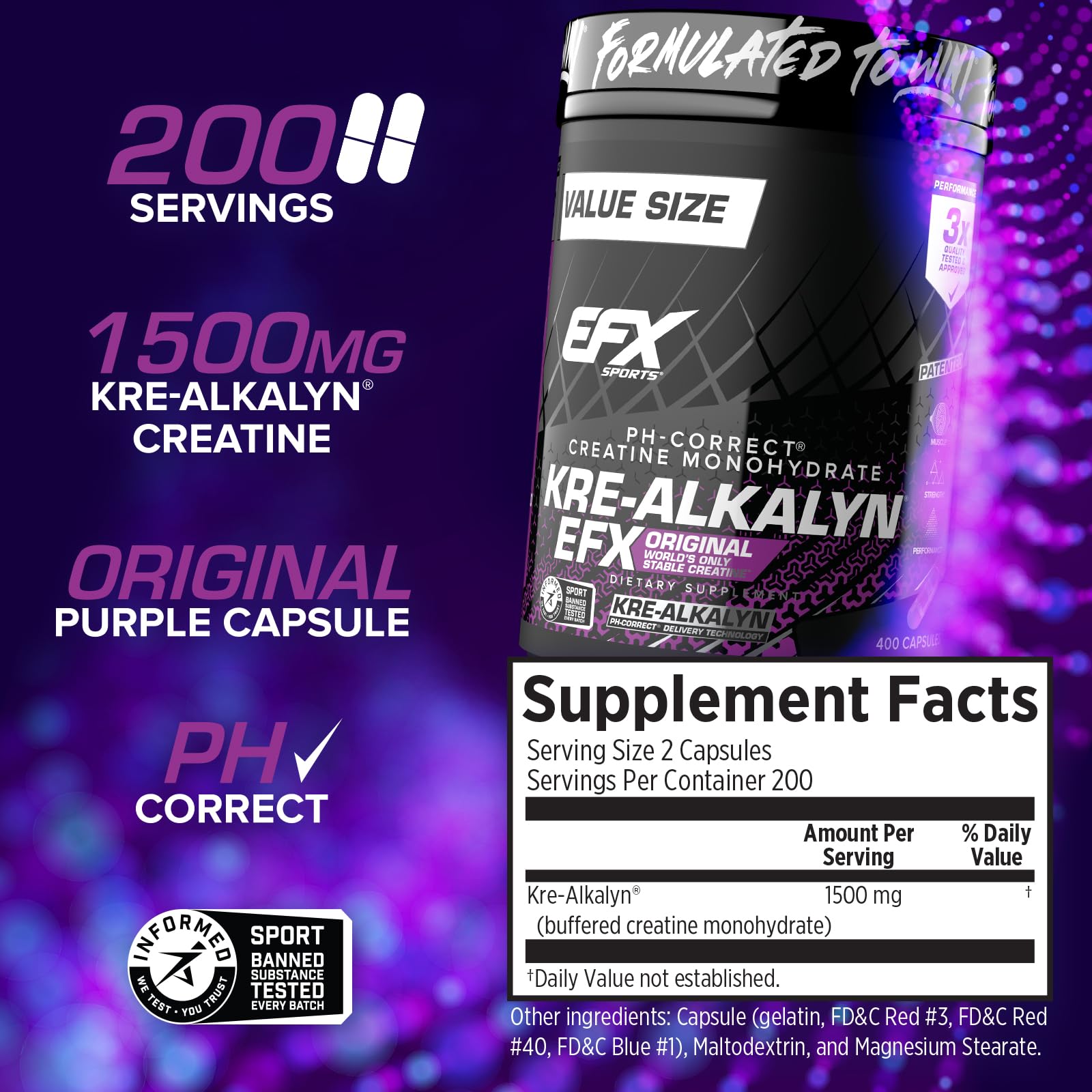 EFX Kre-Alkalyn EFX: cápsulas fáciles de incorporar a la rutina diaria.