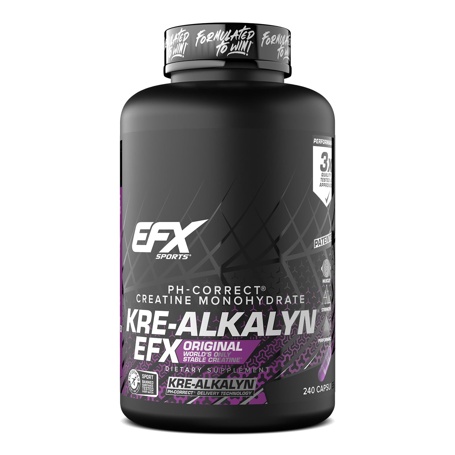 EFX Sports Kre-Alkalyn EFX frente al bote, ideal para entrenamientos de fuerza.