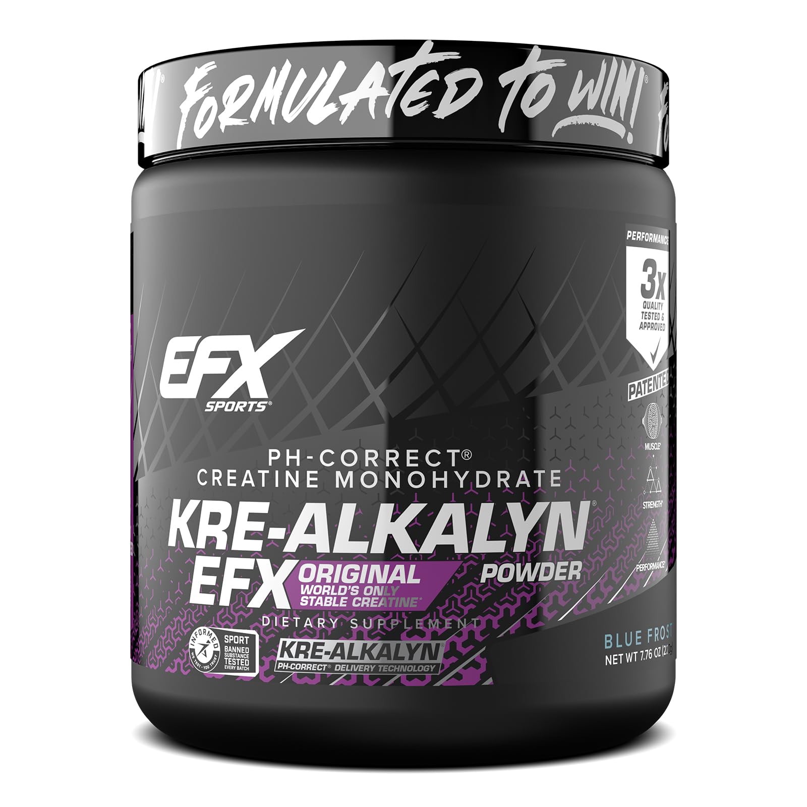 Kre-Alkalyn EFX de EFX Sports en botella azul para entrenamientos.