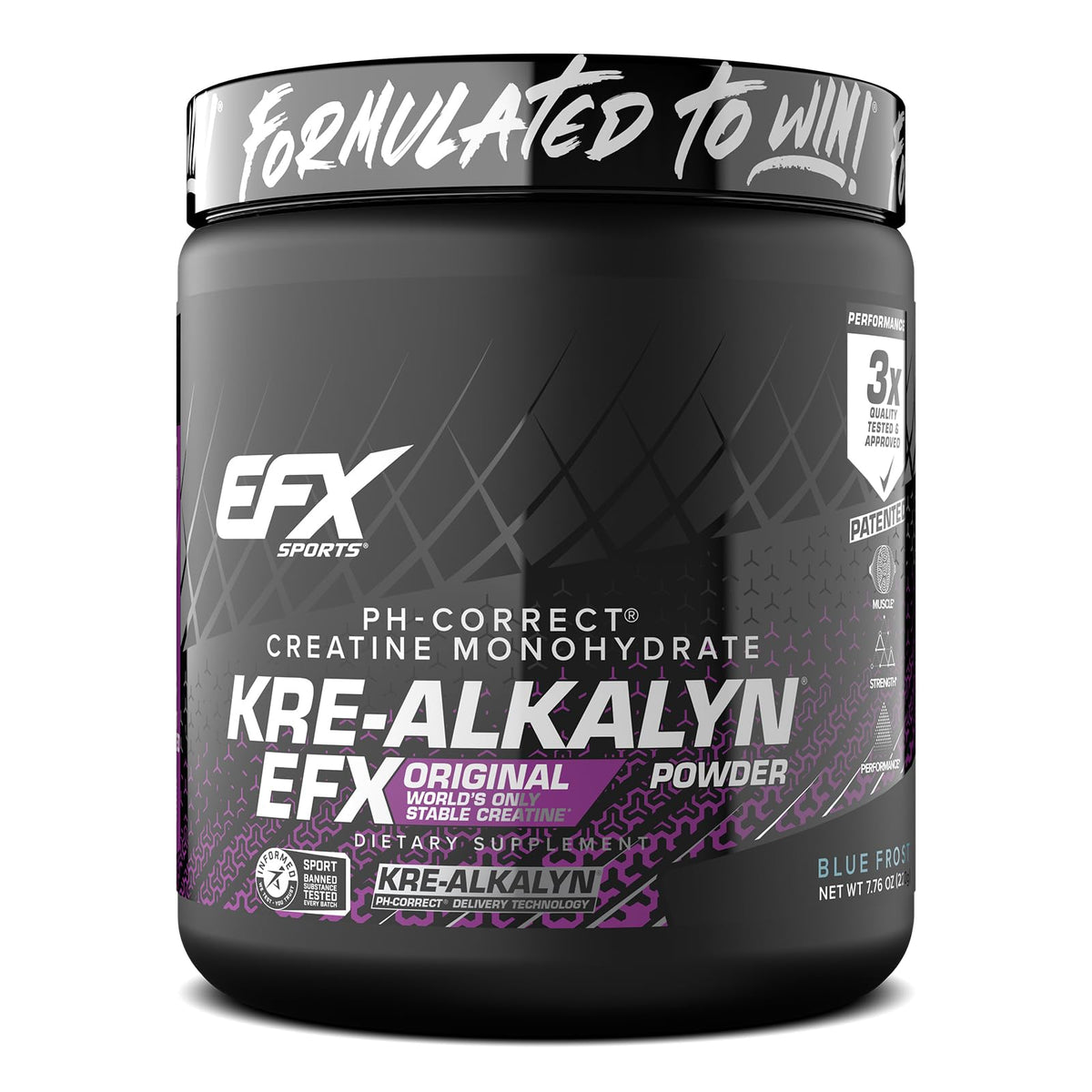 Kre-Alkalyn EFX de EFX Sports en botella azul para entrenamientos.