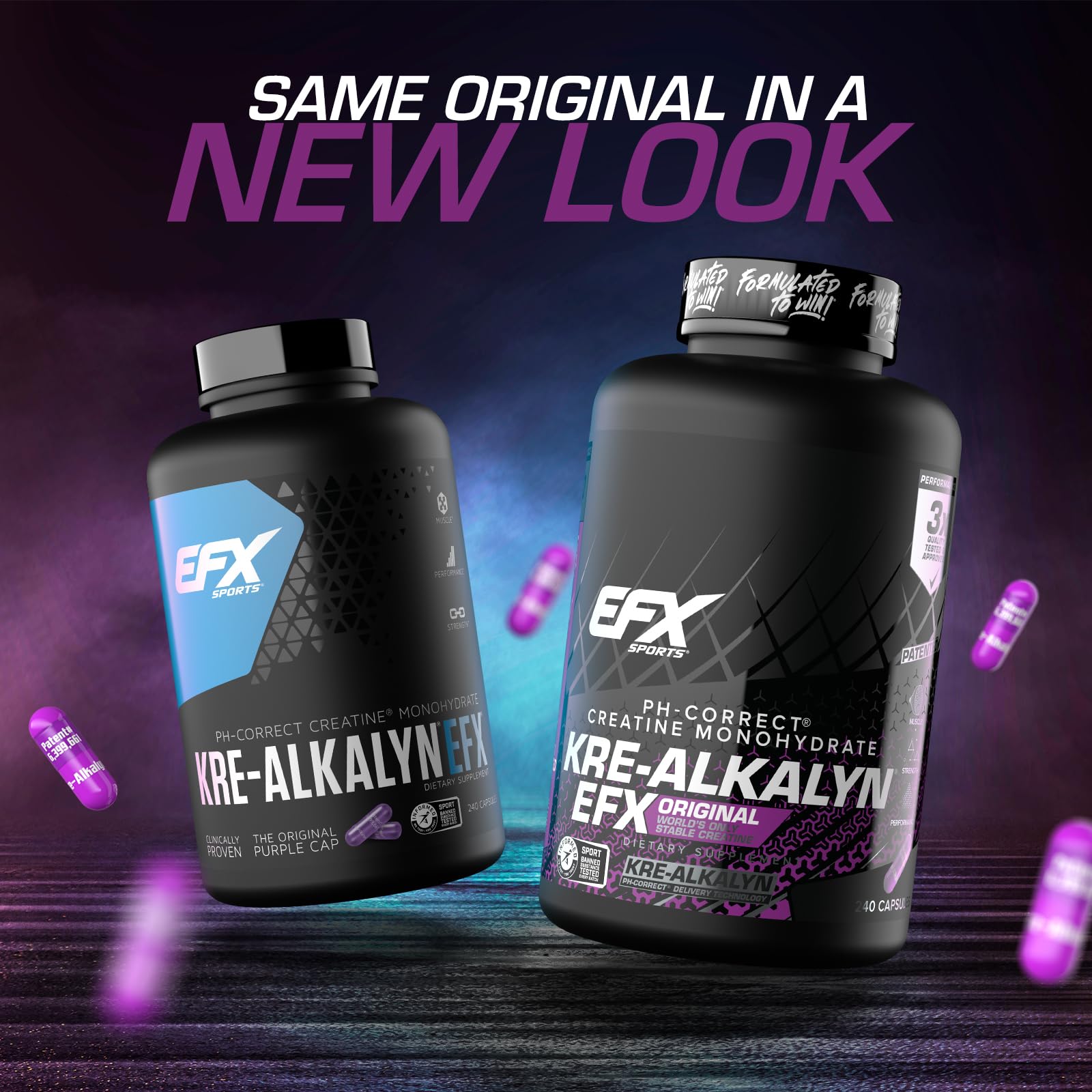 Capsulas Kre-Alkalyn EFX en primer plano, fácil toma para sesiones de gimnasio.