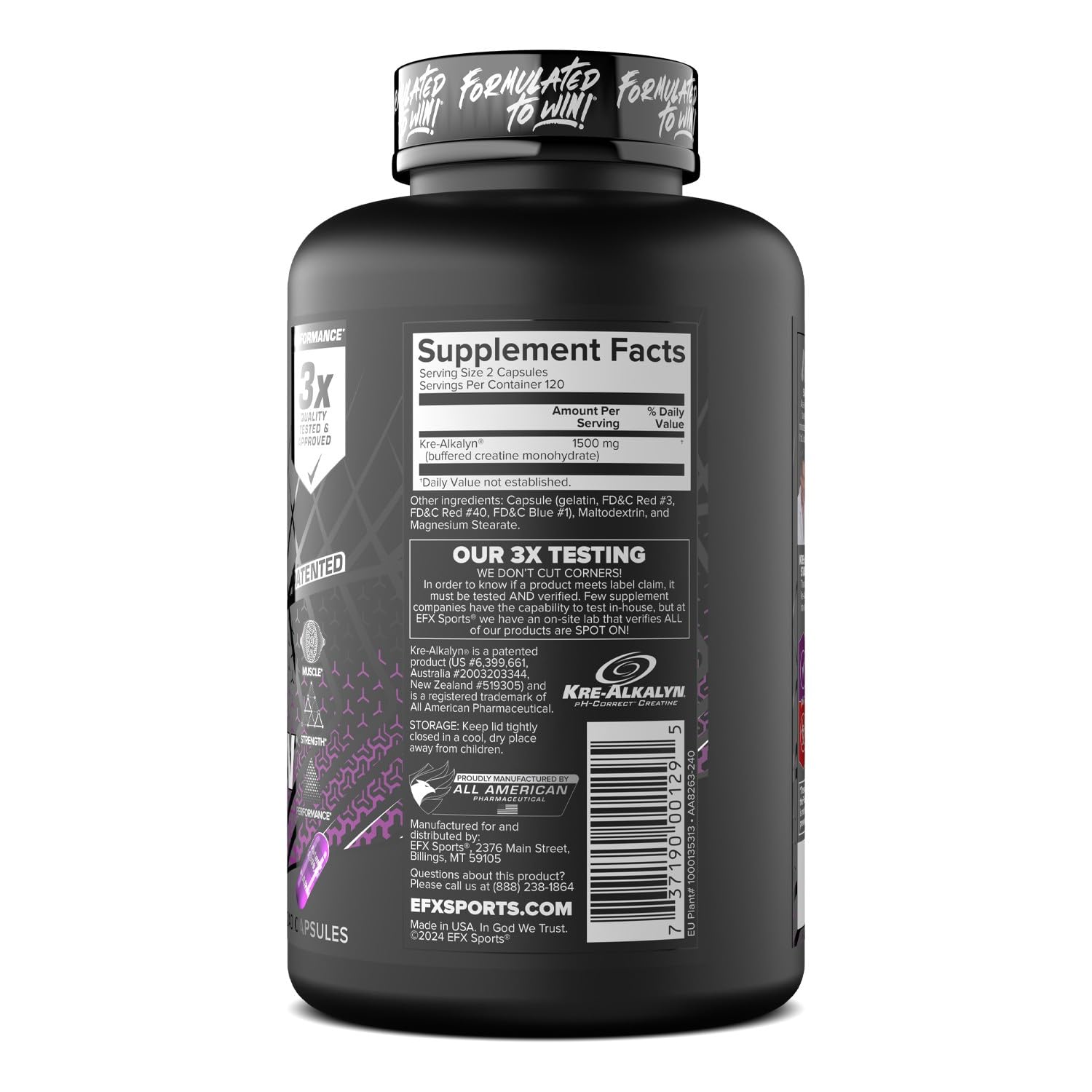 Certificación de calidad de Kre-Alkalyn EFX, ideal para entrenamientos consistentes.