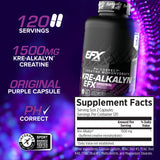 Etiqueta detallada de Kre-Alkalyn EFX, garantía de calidad para rendimiento sostenido.
