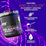 Etiqueta frontal de Kre-Alkalyn EFX, destaca calidad y seguridad.