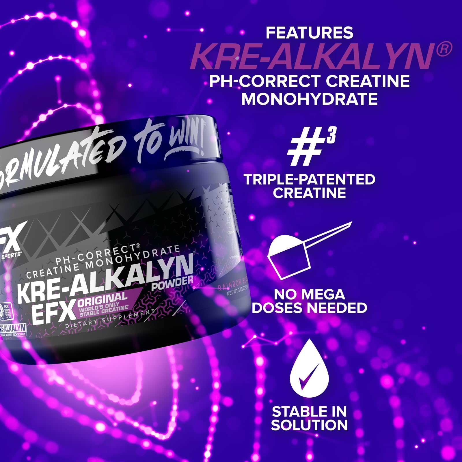 EFX Sports Kre-Alkalyn EFX, polvo mezclándose en agua