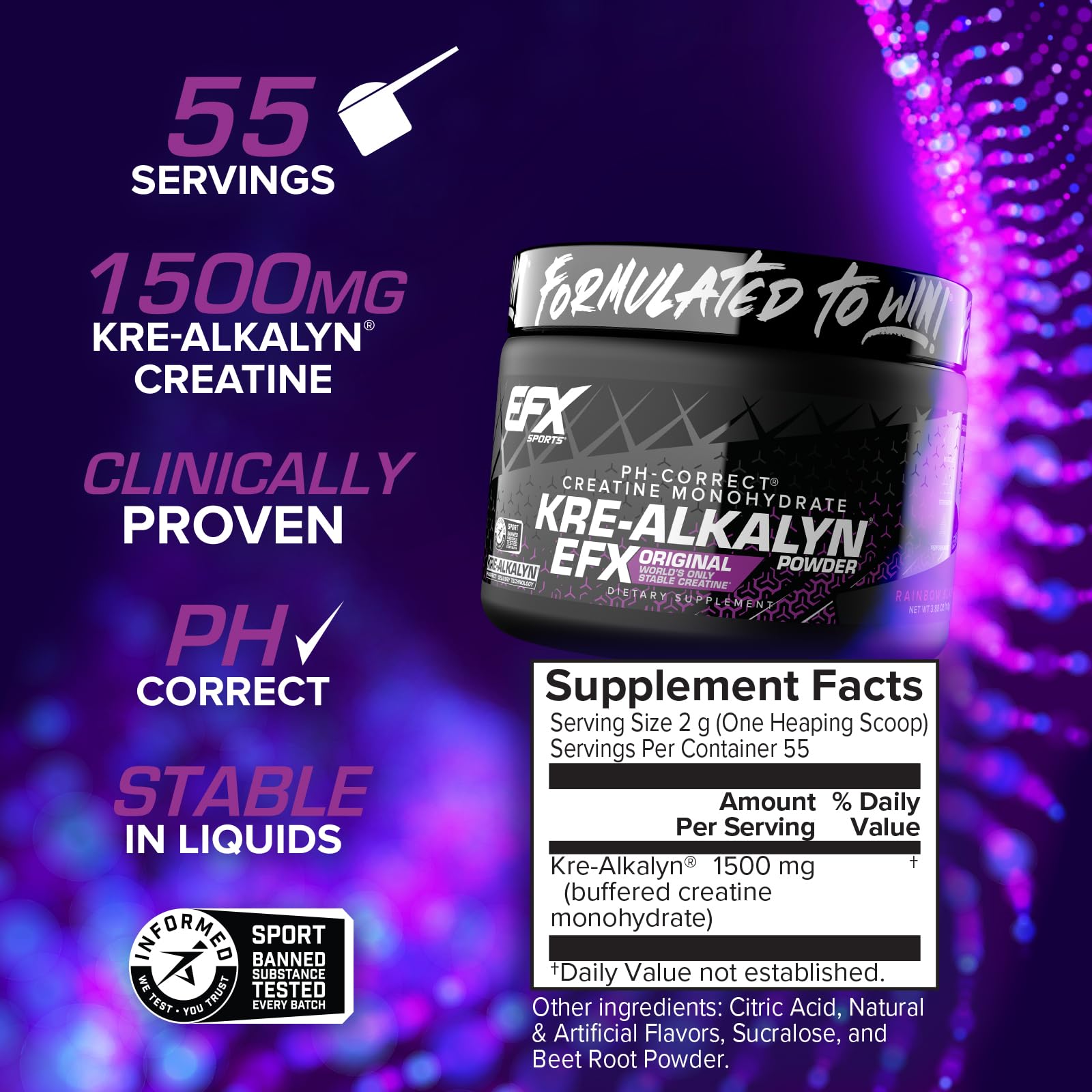 EFX Sports Kre-Alkalyn EFX, polvo de creatina estable para entrenar
