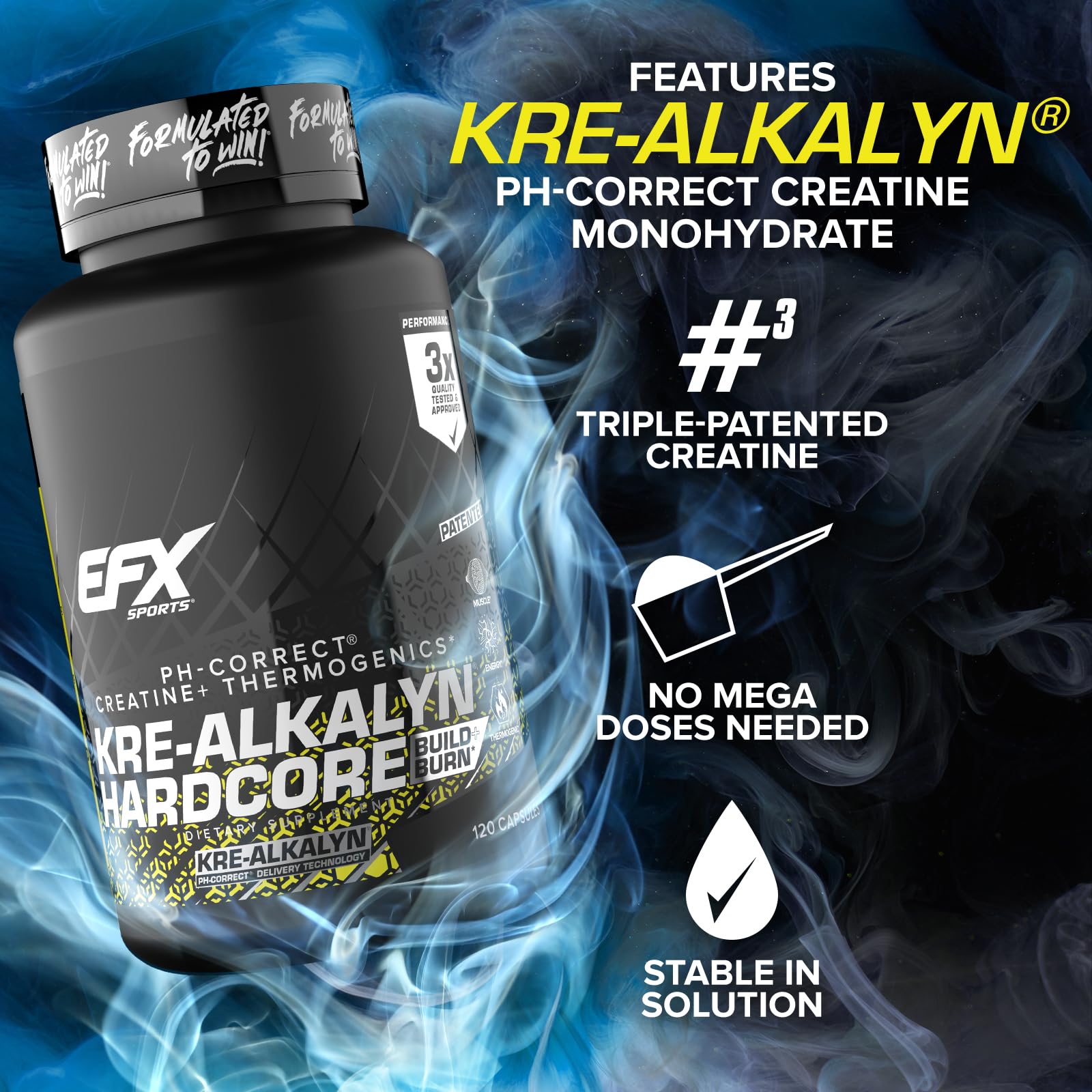 EFX Sports Kre-Alkalyn Hardcore, cápsulas sobre mesa para uso diario