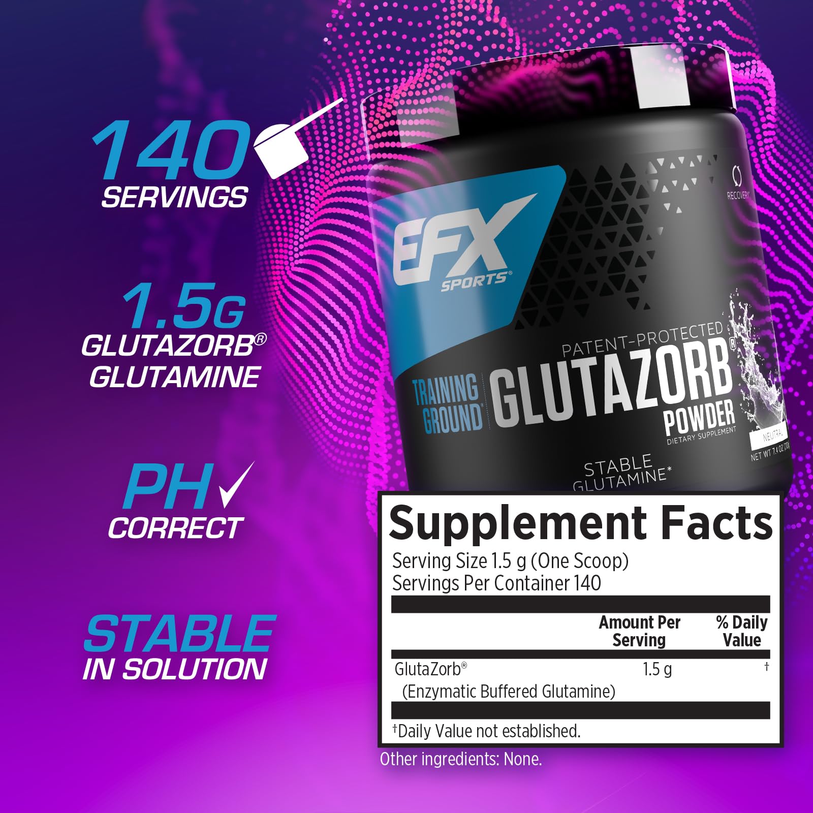 EFX Sports Training Ground Glutazorb polvo, cuchara medidora, dosifica fácilmente tras entreno.