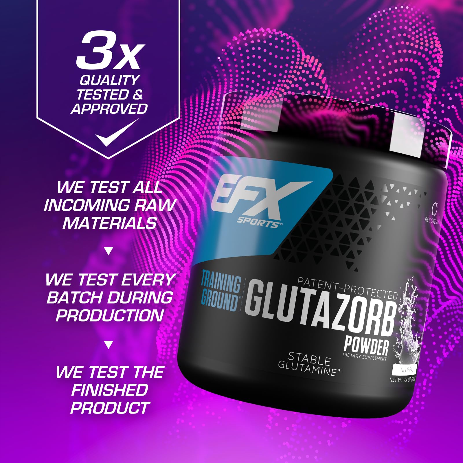 EFX Sports Training Ground Glutazorb polvo, disolución en agua, sabor neutro para cualquier momento.