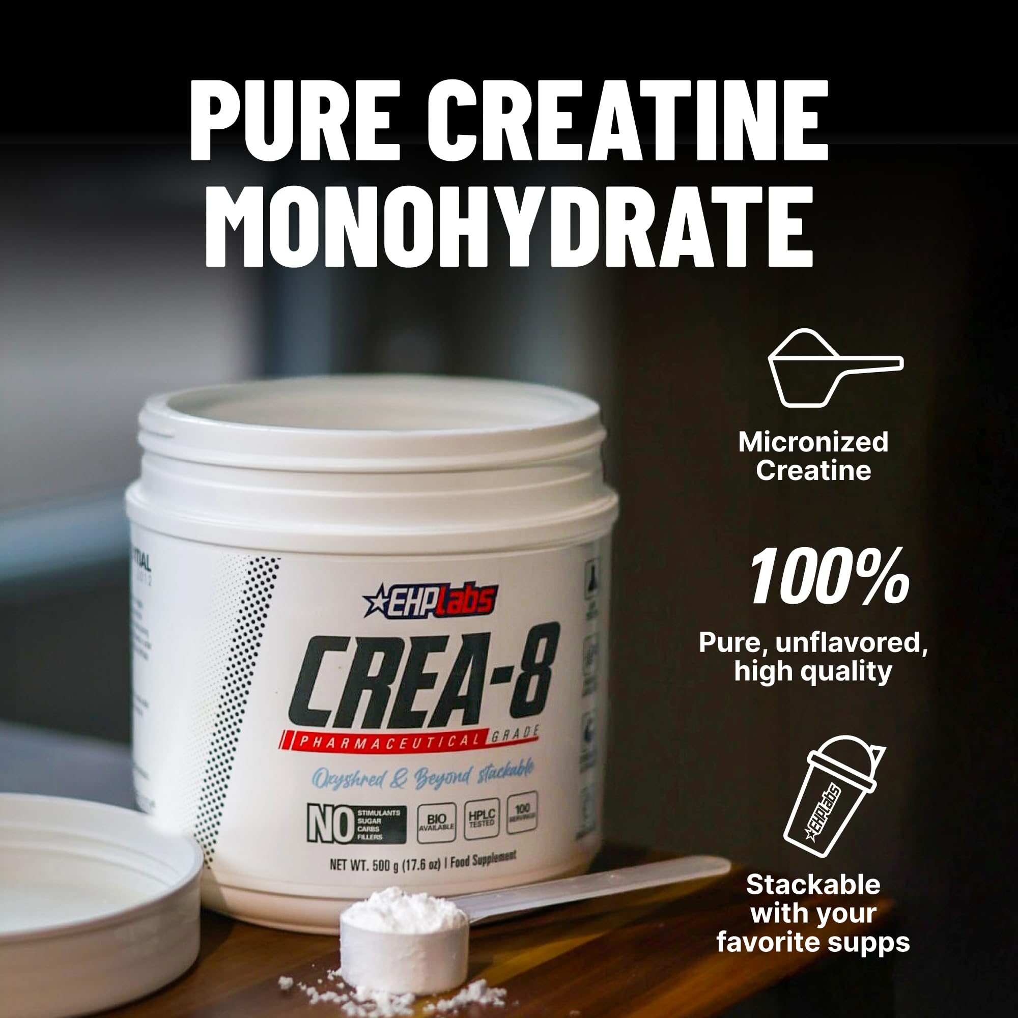 CREA-8 monohidratada sin sabor ideal para mezclar en batidos