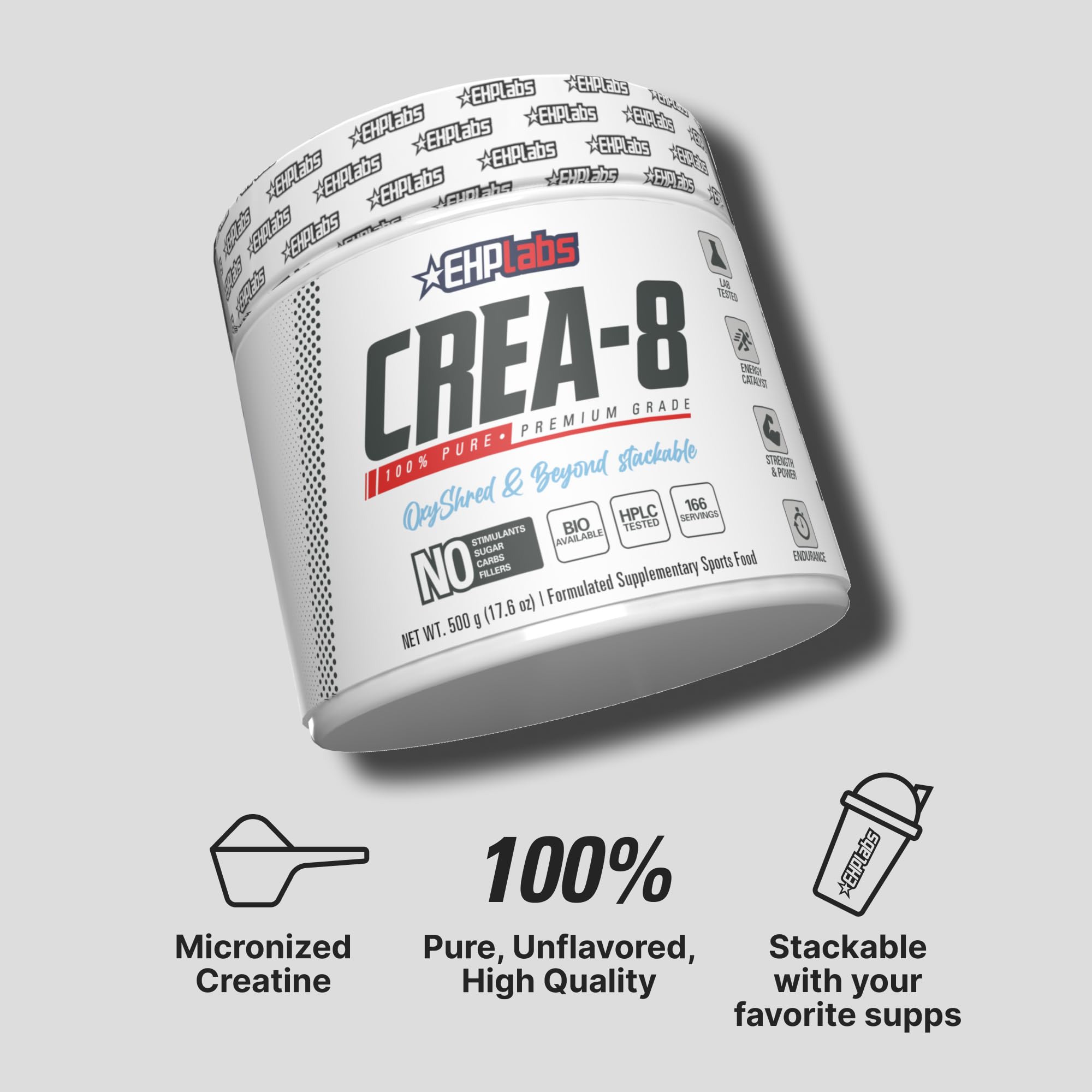 Porciones de CREA-8 en envase de 500 g para rutina diaria