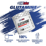 EHP Labs L-Glutamina batido con agua para recuperación muscular.