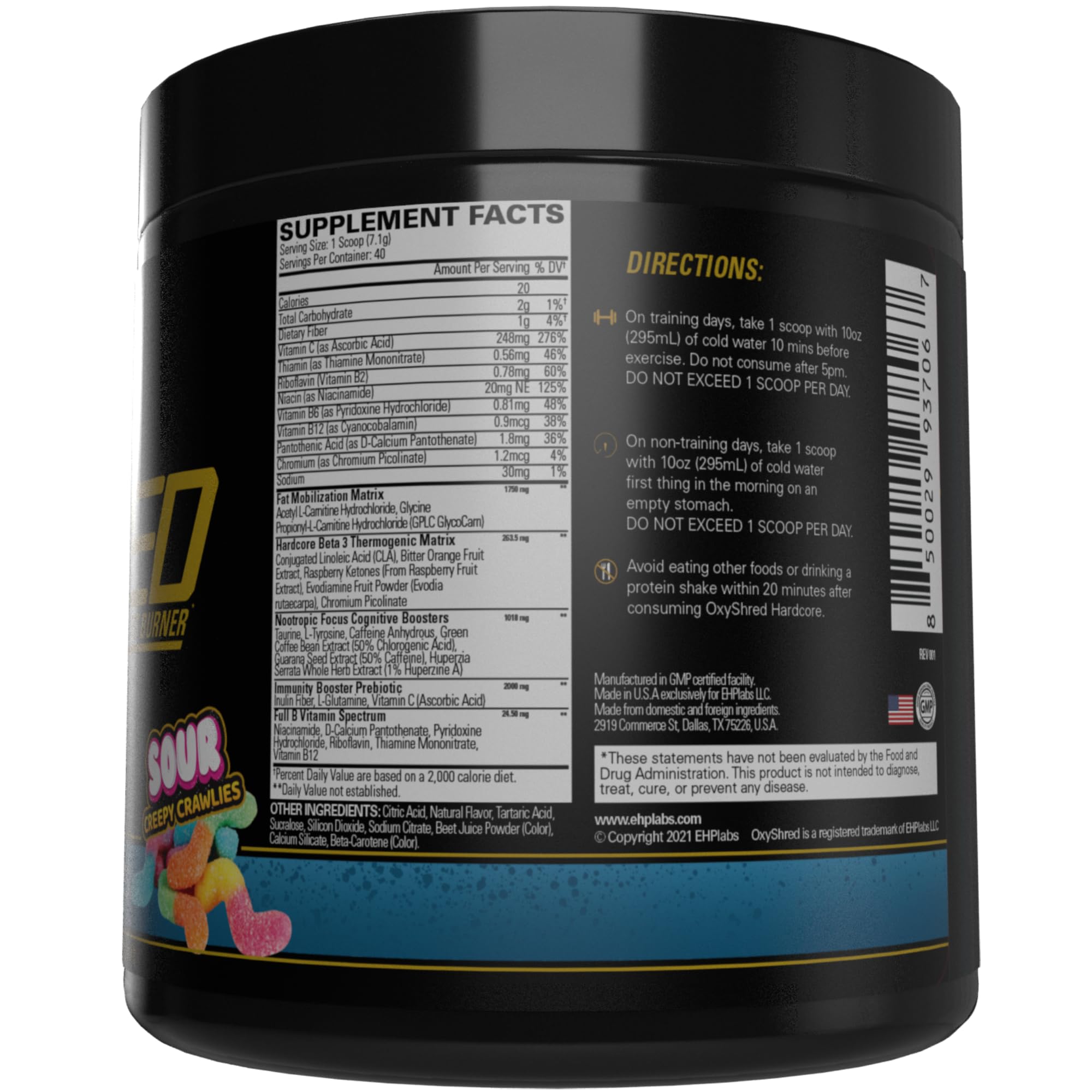 OxyShred Hardcore, cafeína controlada ofrece energía sin nervios para entrenar.