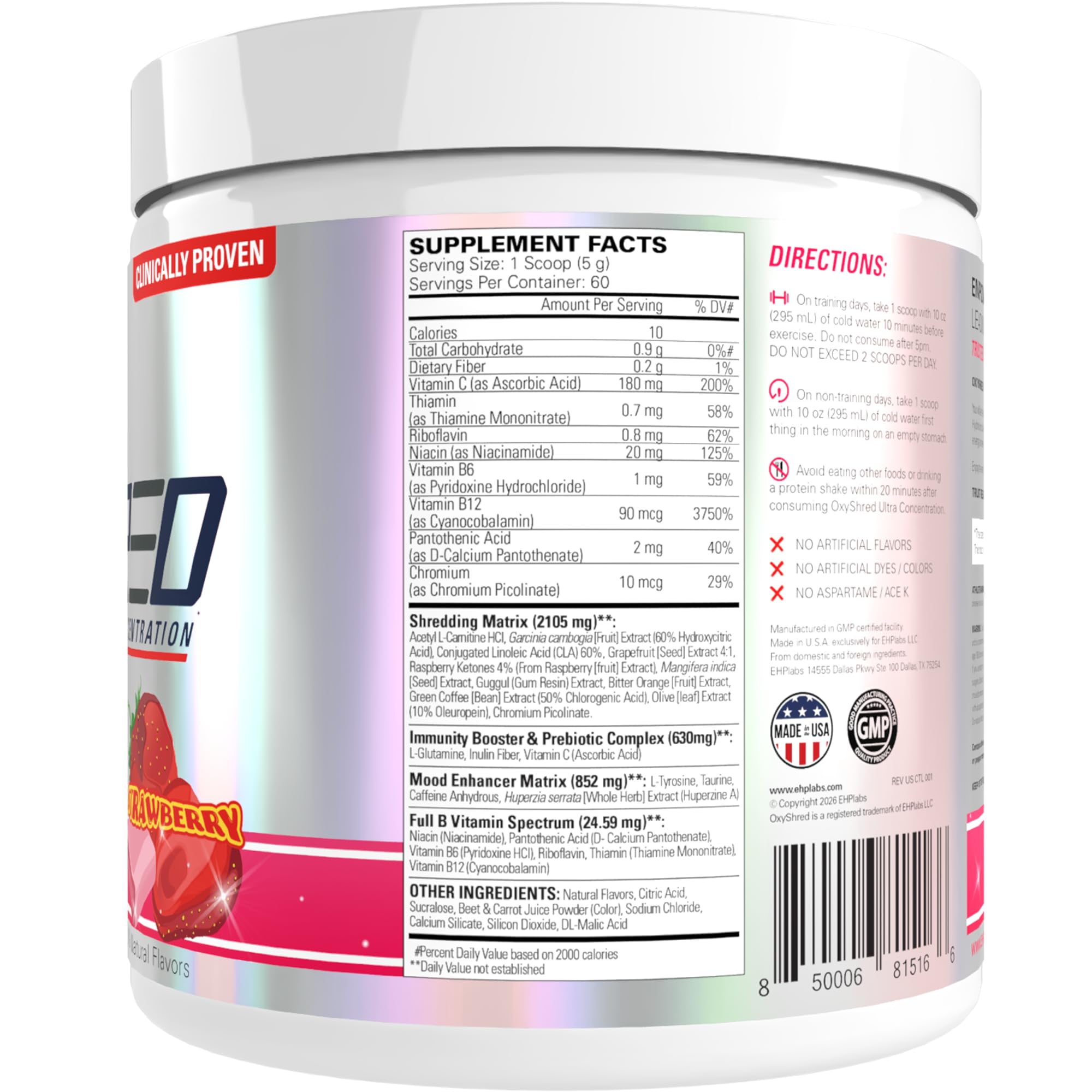EHP Labs OxyShred includes immunity booster and prebiotic complex for daily wellness.