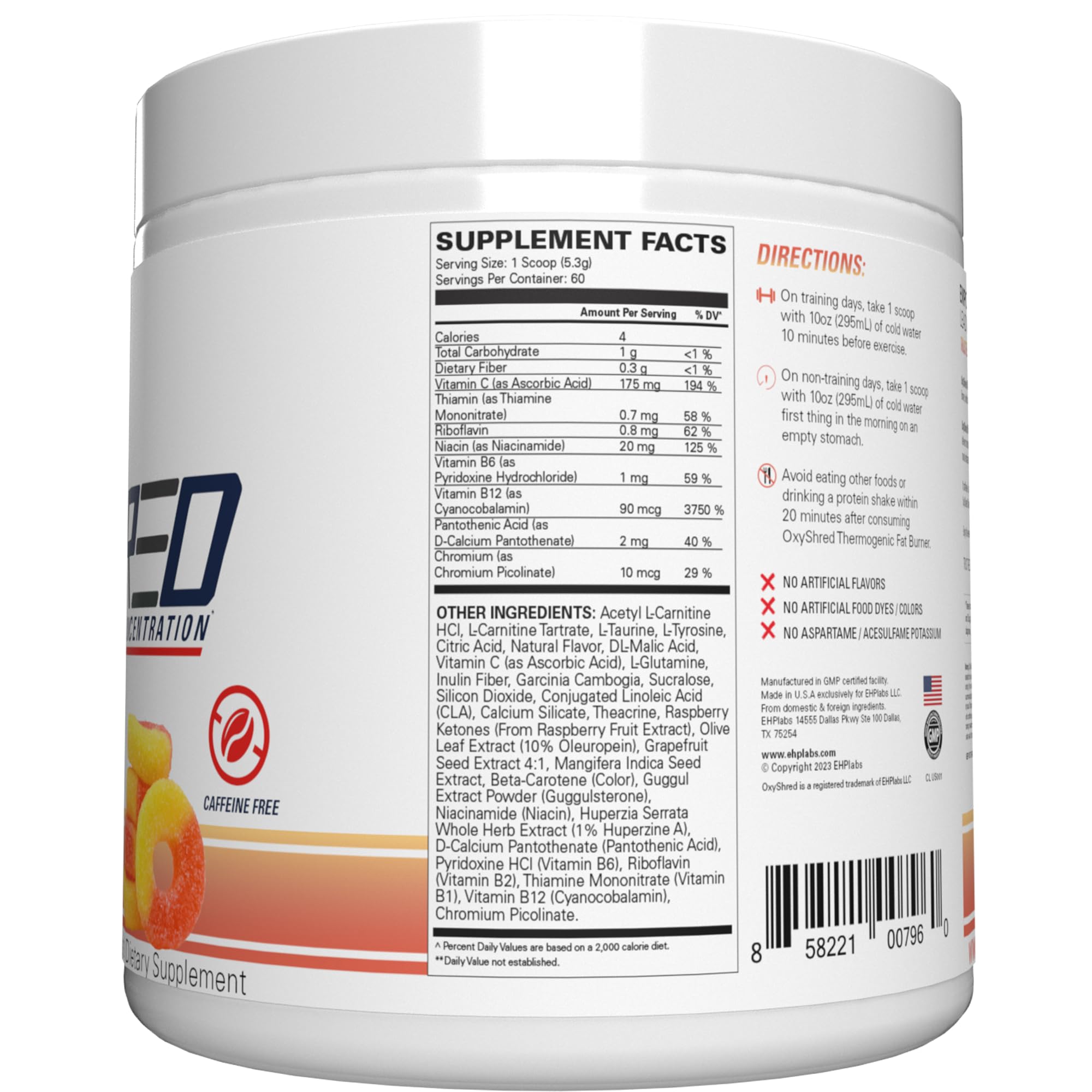 EHP Labs OxyShred Peach packaging and seal signal quality.