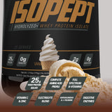 EHPlabs IsoPept en taza con bebida de vainilla para recuperar energía.