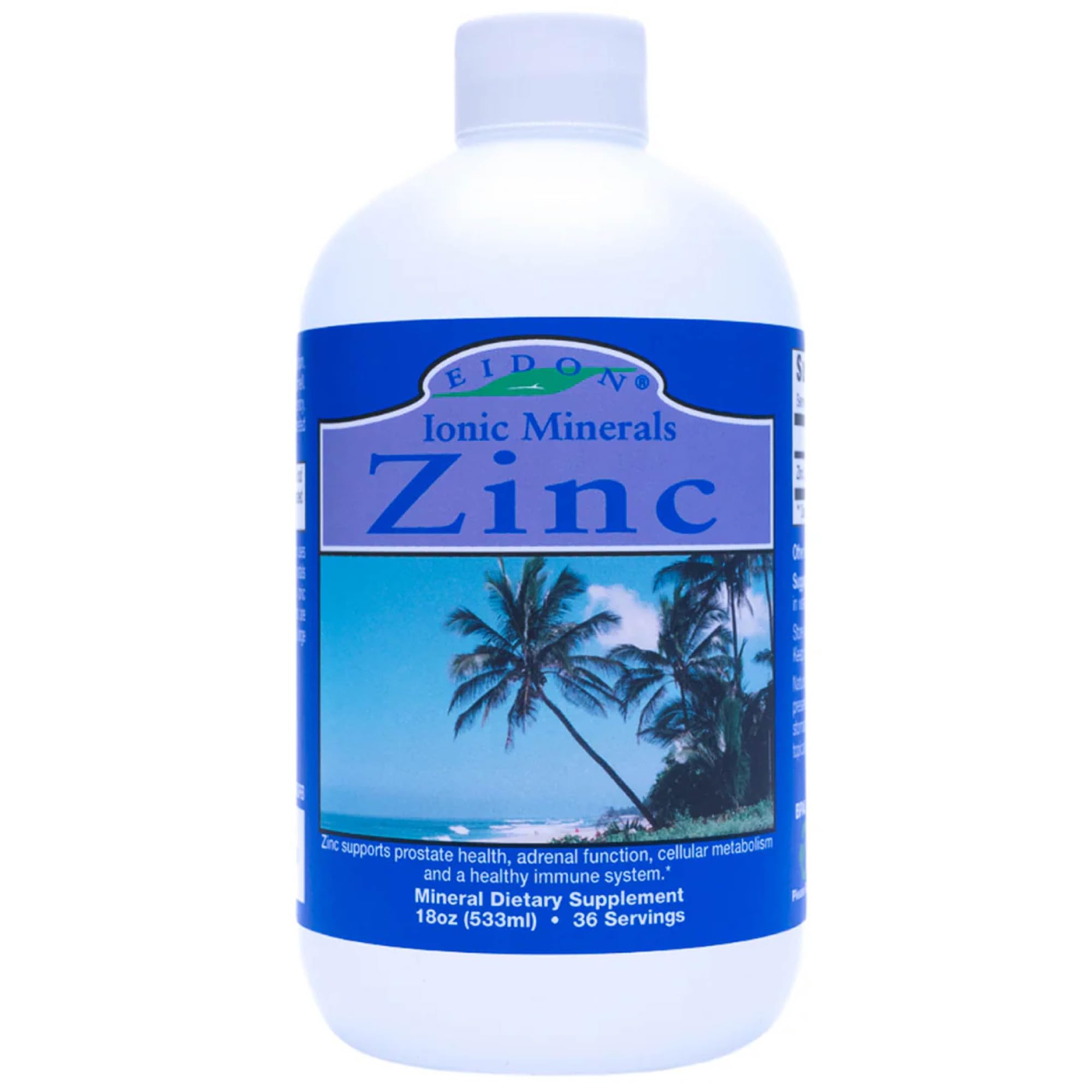 Gotas de zinc líquido Eidon Ionic Minerals en botella para uso diario.