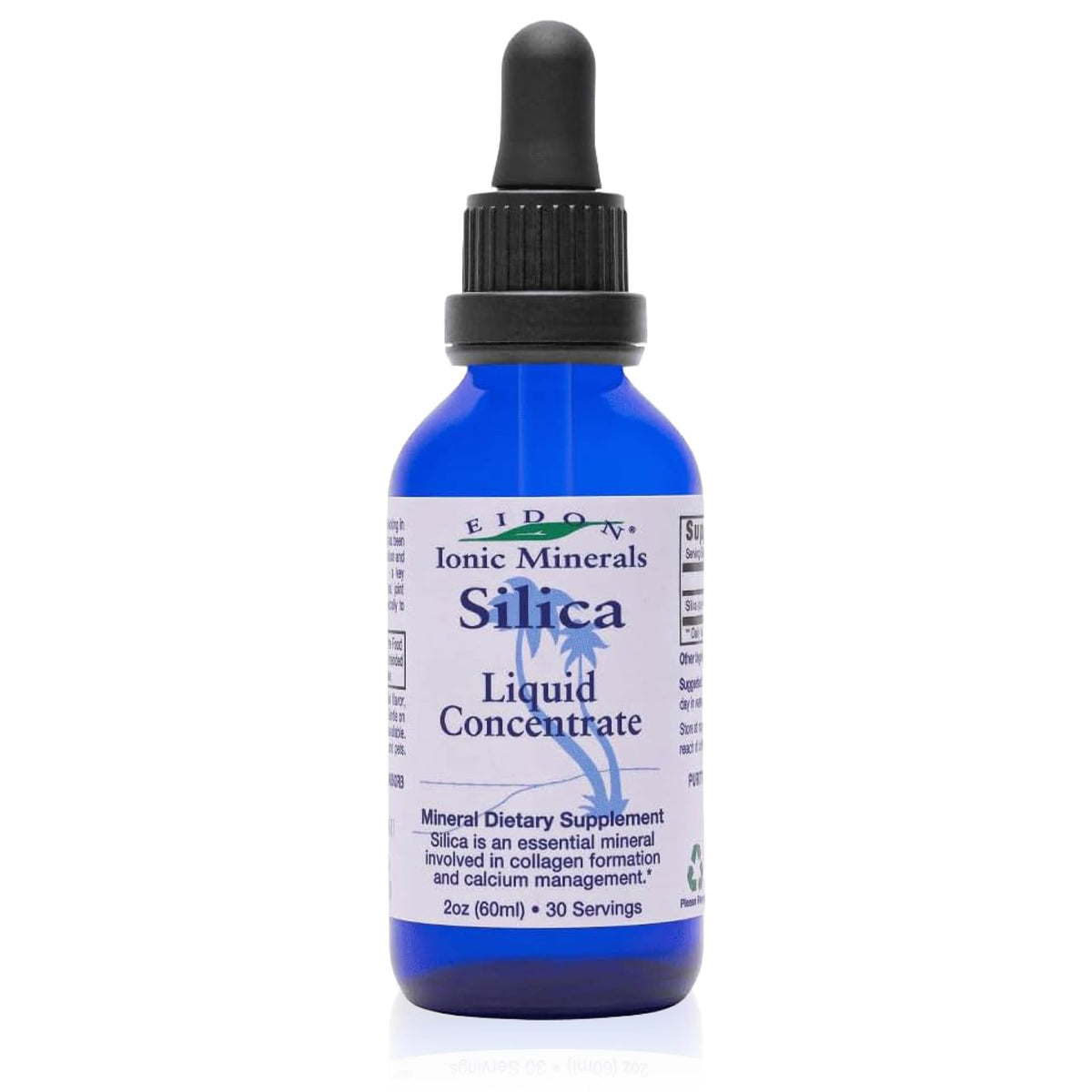 Eidon Silice líquido concentrado en botella para cabello y piel saludables.