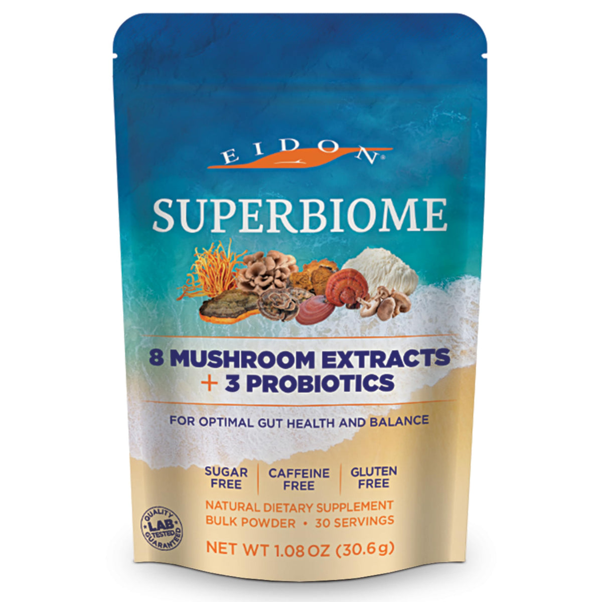 Eidon SuperBiome: polvo-probiotico-hongo para equilibrio intestinal y digestión suave.