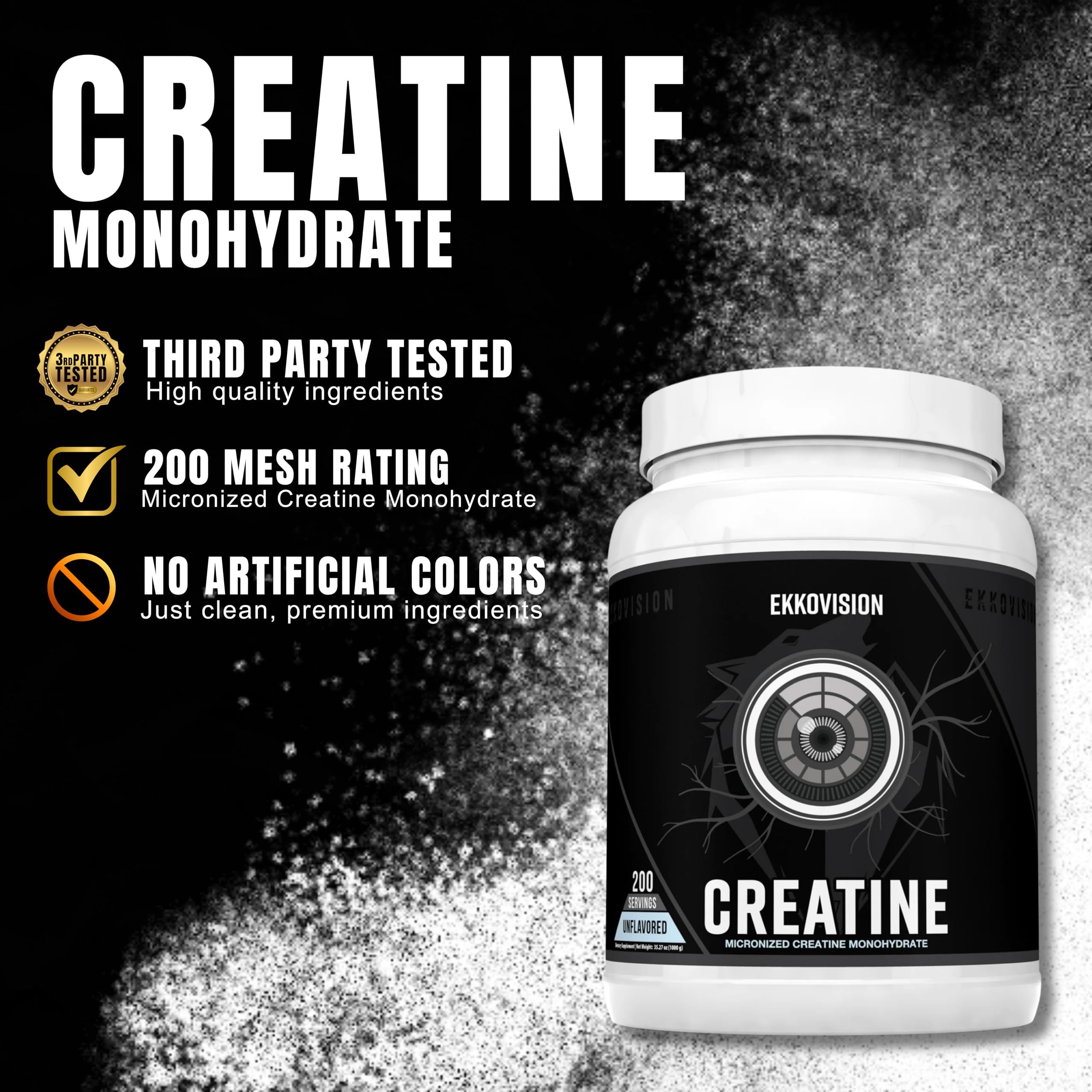 Ekkovision Creatine Monohydrate, mezcla fácil en cualquier bebida sin alterar el sabor.