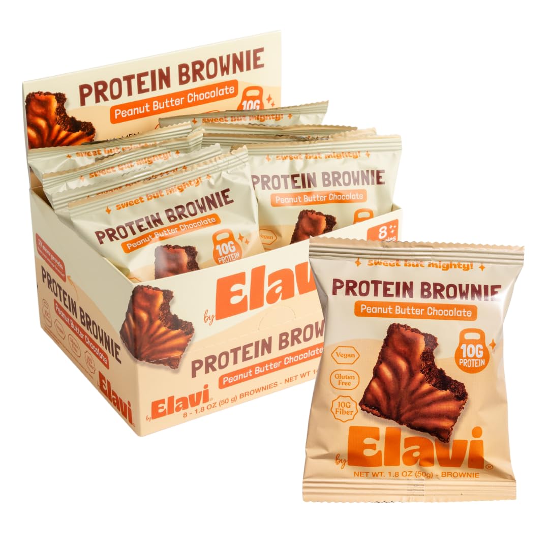 Elavi brownie proteina con maní y chocolate, ideal tras el entrenamiento.