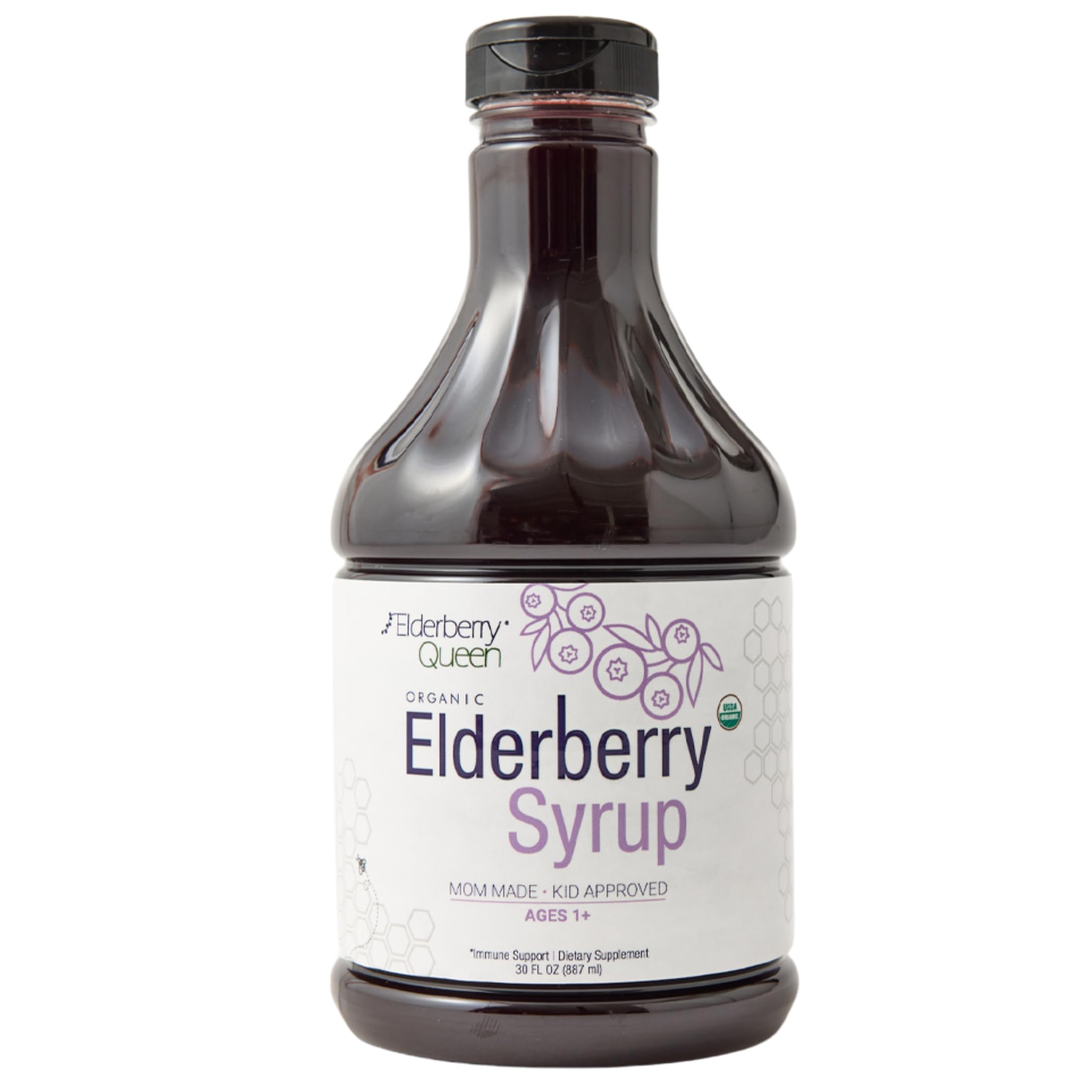 Sirope Elderberry Queen en botella de 30 oz para uso diario familiar.