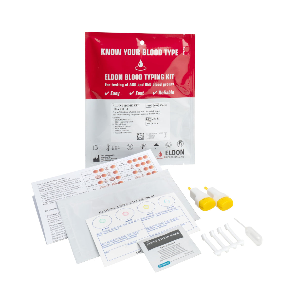 EldonCard kit tipo sangre con empaque aire sellado para resultados rápidos en casa