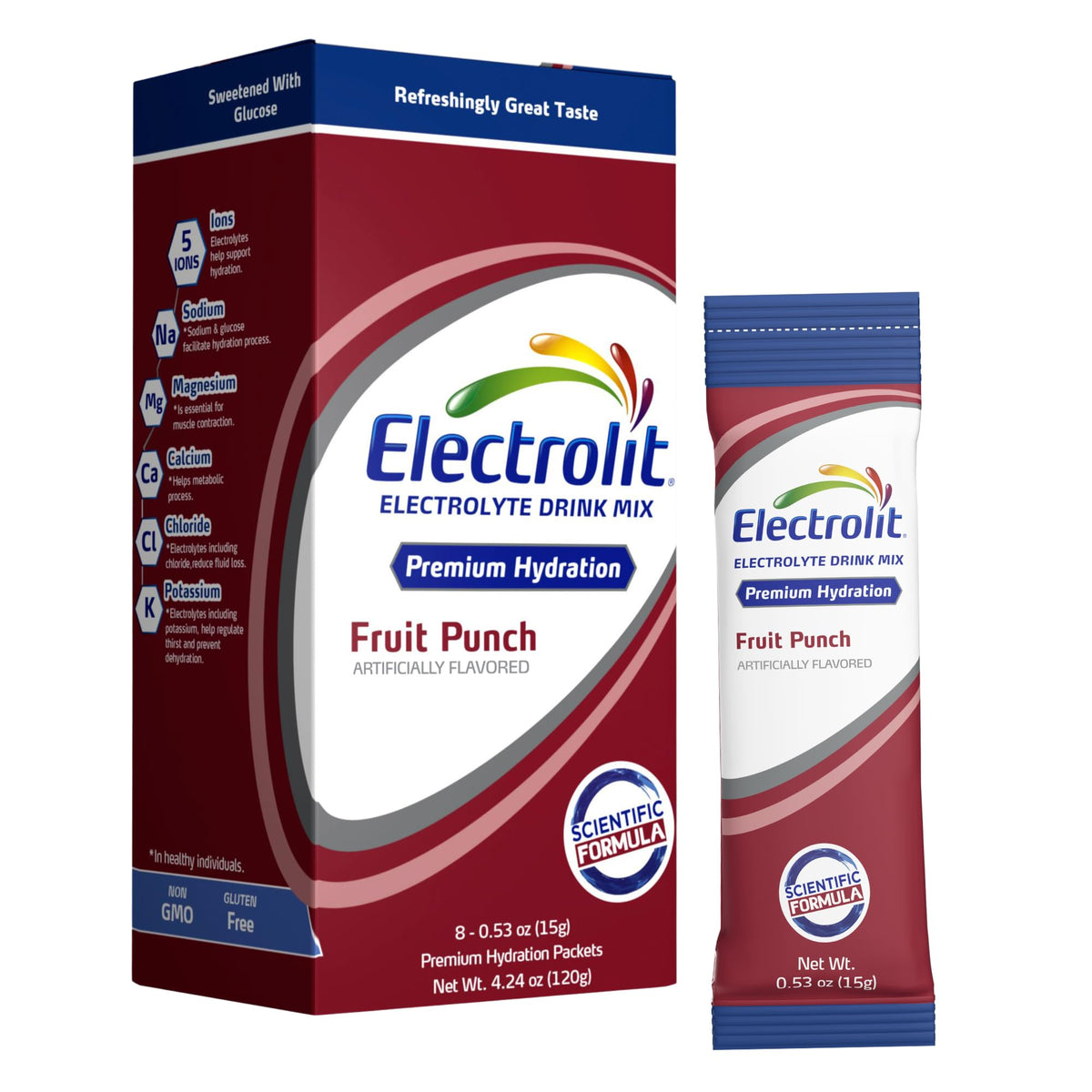 Electrolit sobres Fruta Punch para hidratación rápida en entrenamientos.