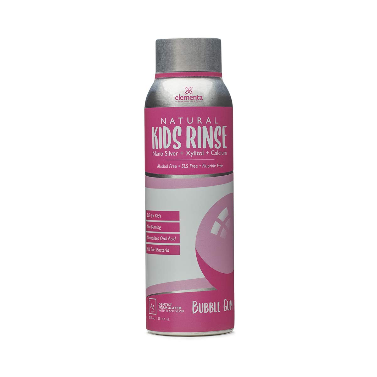 Enjuague Elementa Silver Essentials para niños, botella 20 oz, uso diario tras comidas.