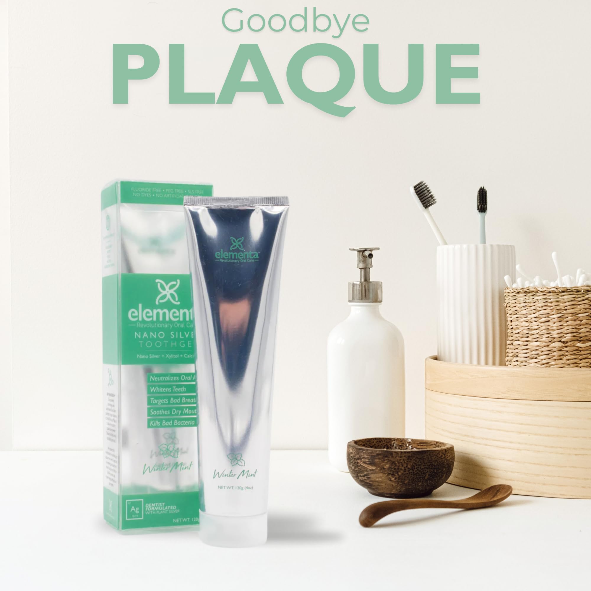 Pasta dental natural sin fluoruro de Elementa Silver.