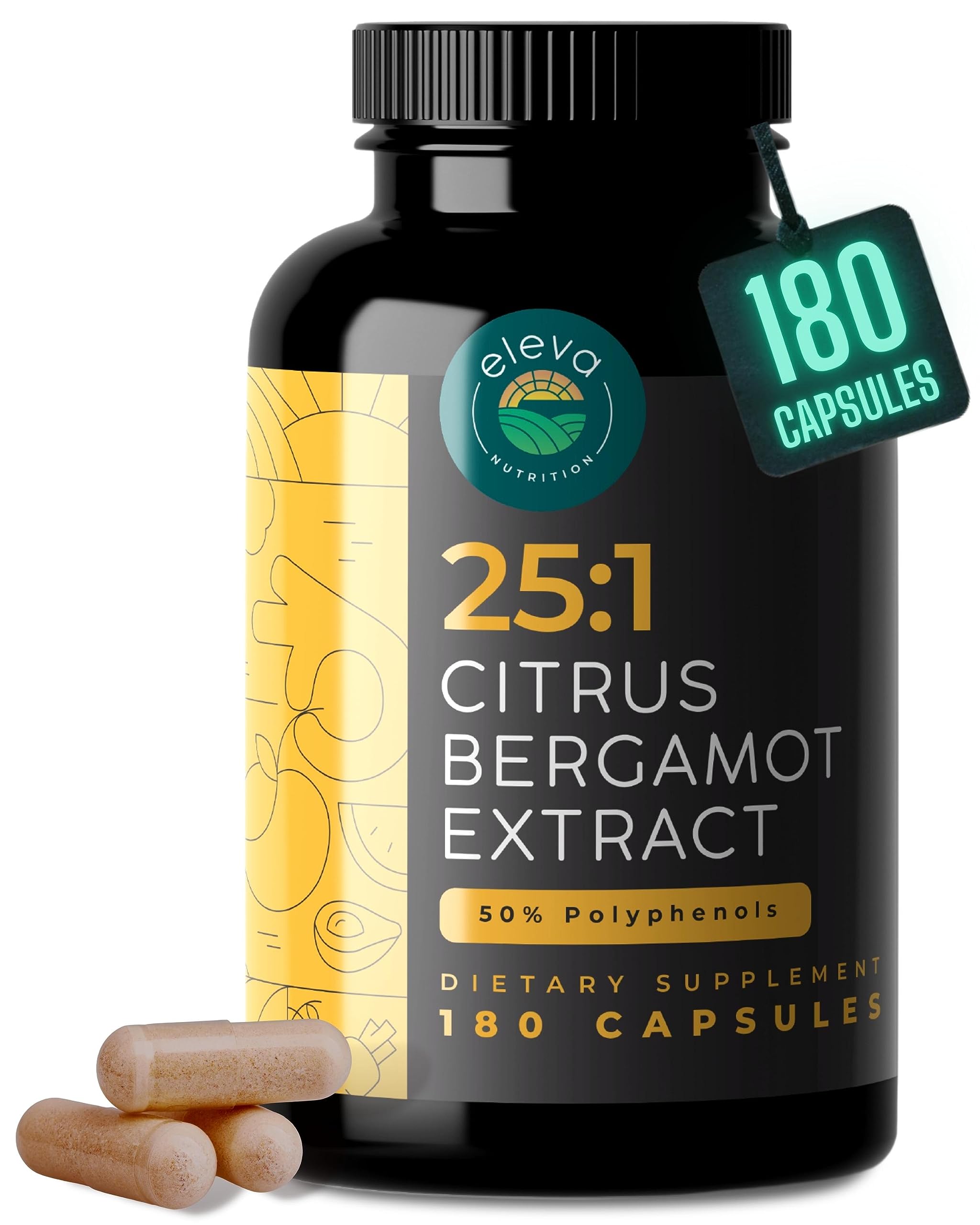 Eleva Nutrition cápsulas de bergamota: extracto 25:1, 1000 mg para bienestar general.