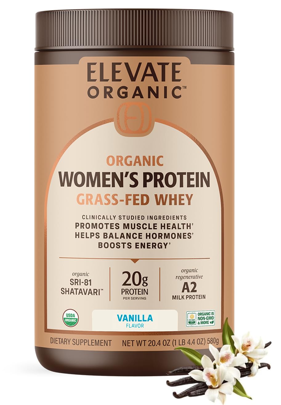 ELEVATE ORGANIC Proteína de suero para mujeres, vainilla, ideal para recuperación muscular