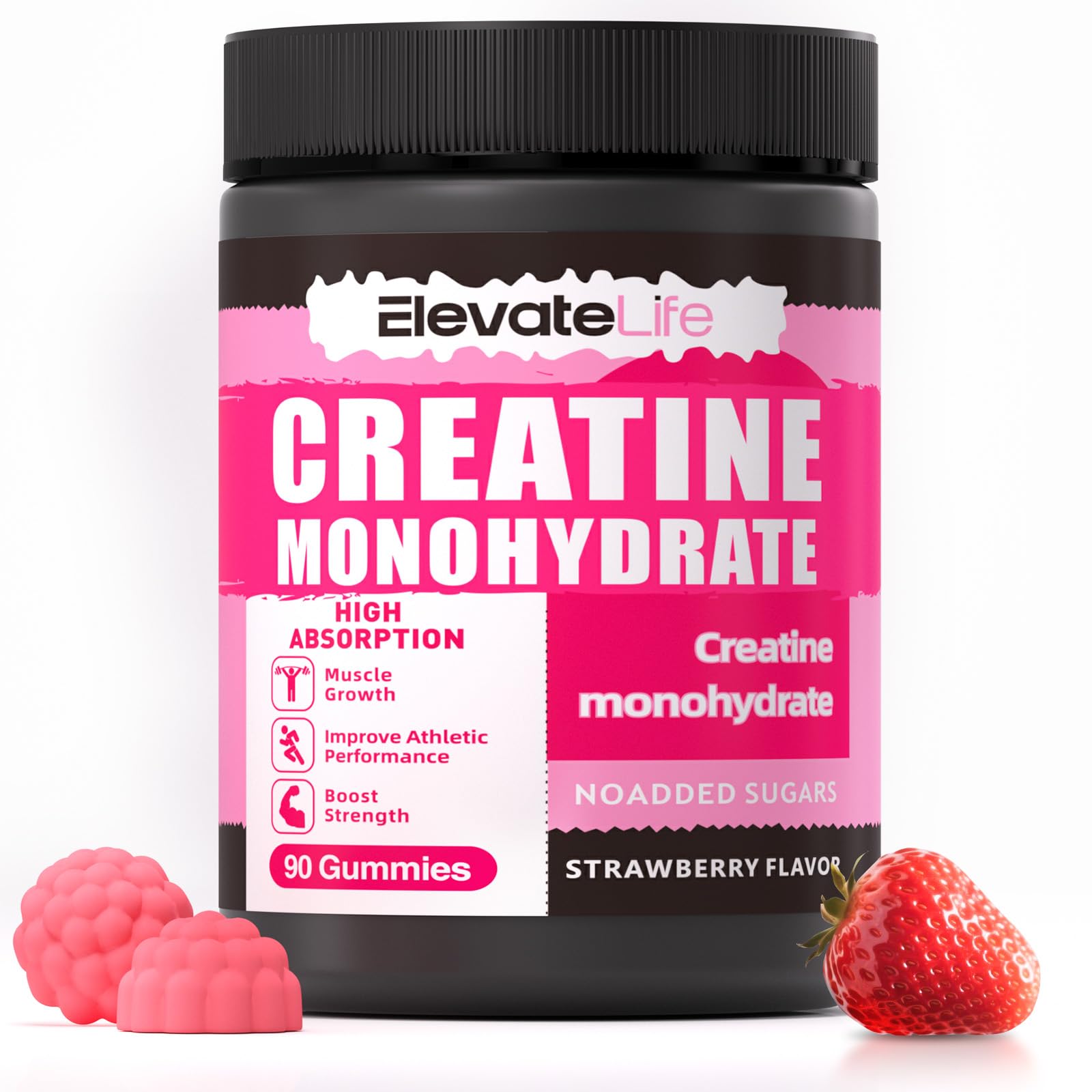 Gomitas ElevateLife de creatina monohidratada sabor fresa para entrenamientos más enfocados