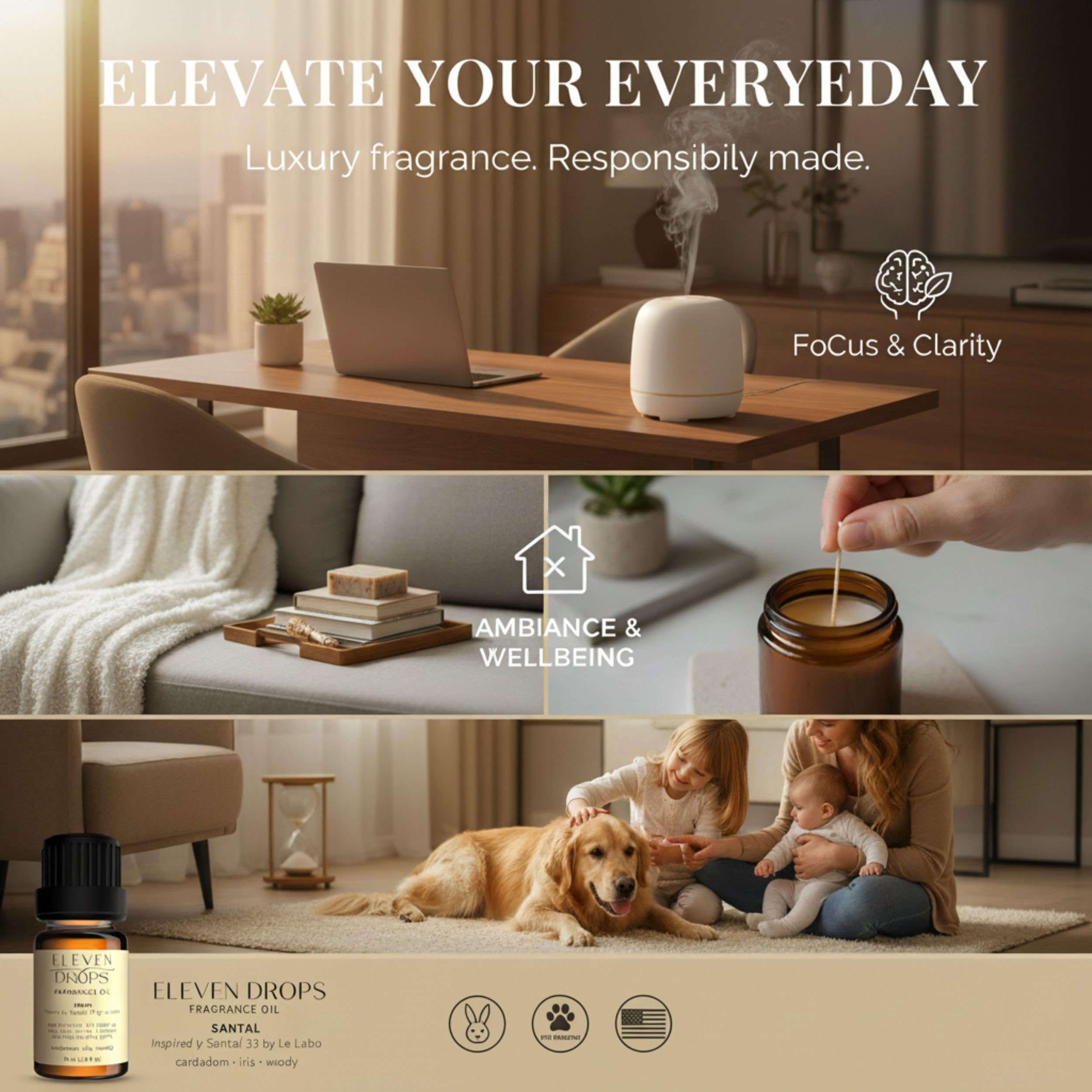 Ropa de cama perfumada con Eleven Drops Santal, textiles frescos