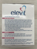 Elevit etiqueta, detalle claro de nutrientes clave para desarrollo fetal