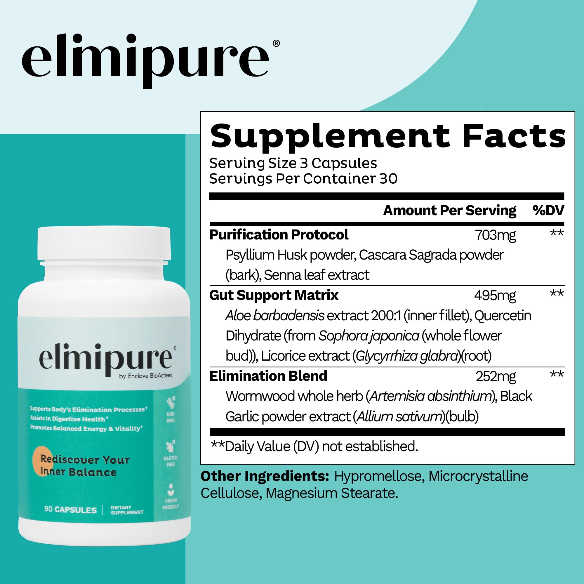 Elimipure: mesa con productos para hábitos saludables y digestión.