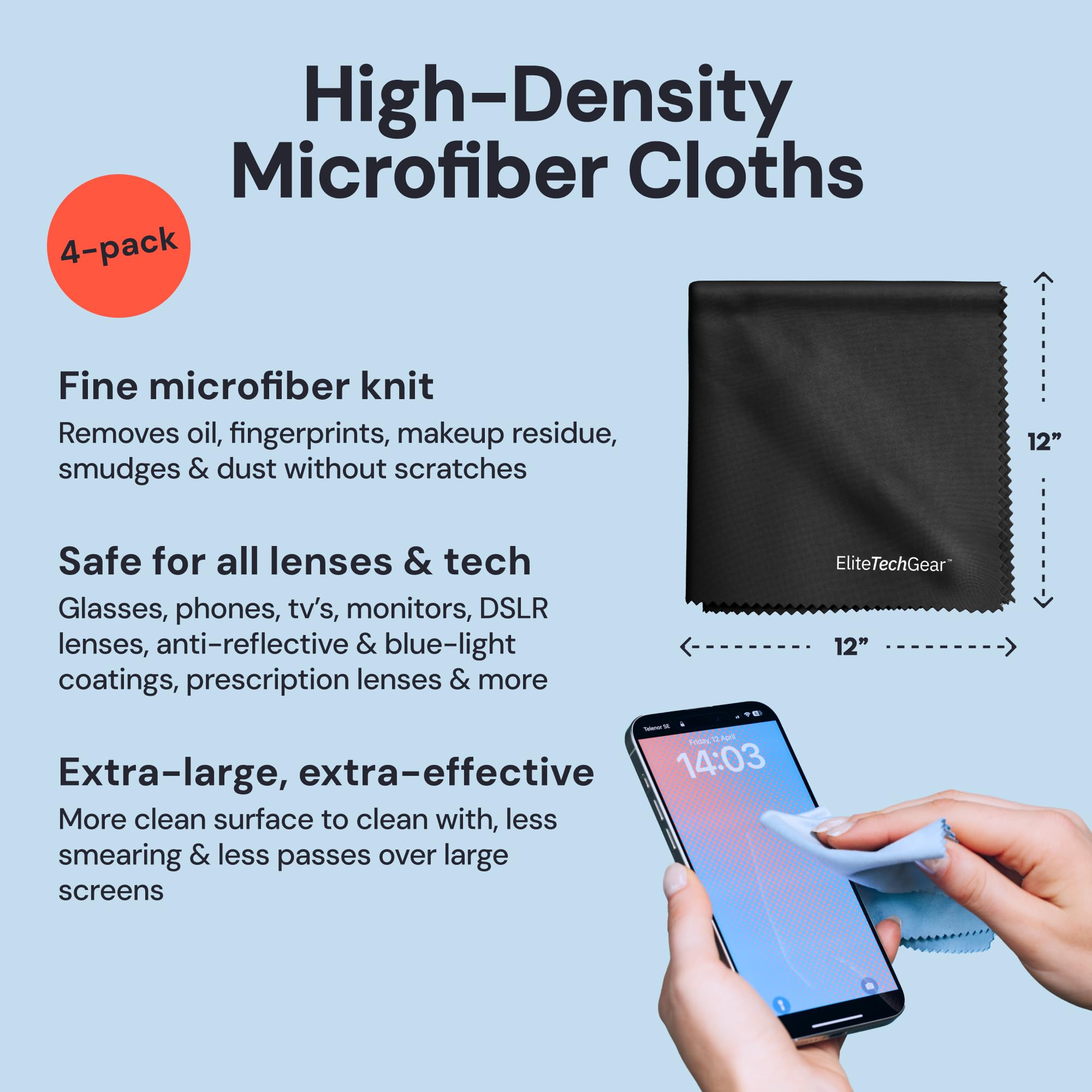 Elite Tech Gear paño para gafas, limpieza sin rayas y claridad.