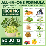 Gomitas Moringa de ELLAMENTZ, ingredientes clave visibles para nutrición sostenible.