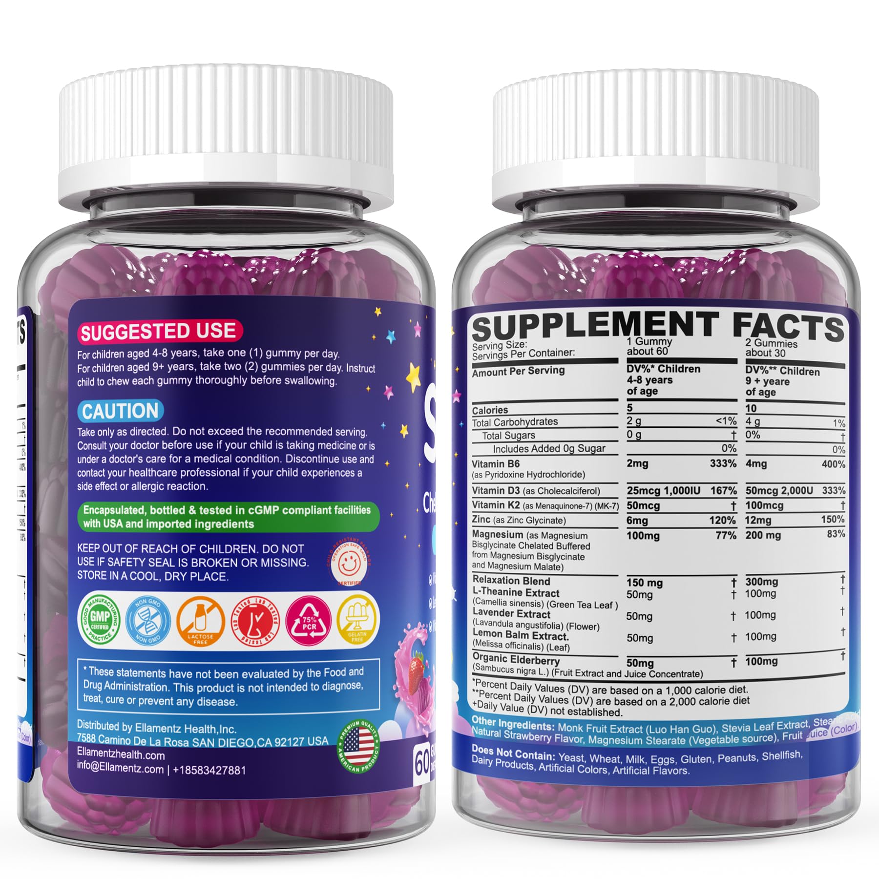 ELLAMENTZ Kids Sleep Gummies: set de 2 para uso continuo en casa.
