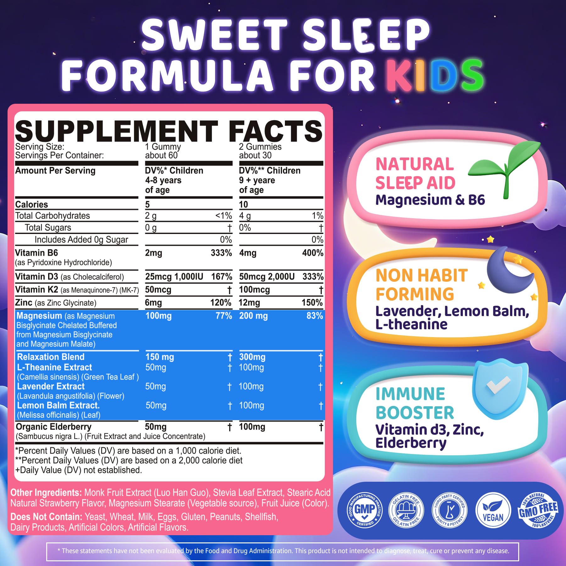 ELLAMENTZ Kids Sleep Gummies: textura de gomitas suaves para masticar antes de dormir.