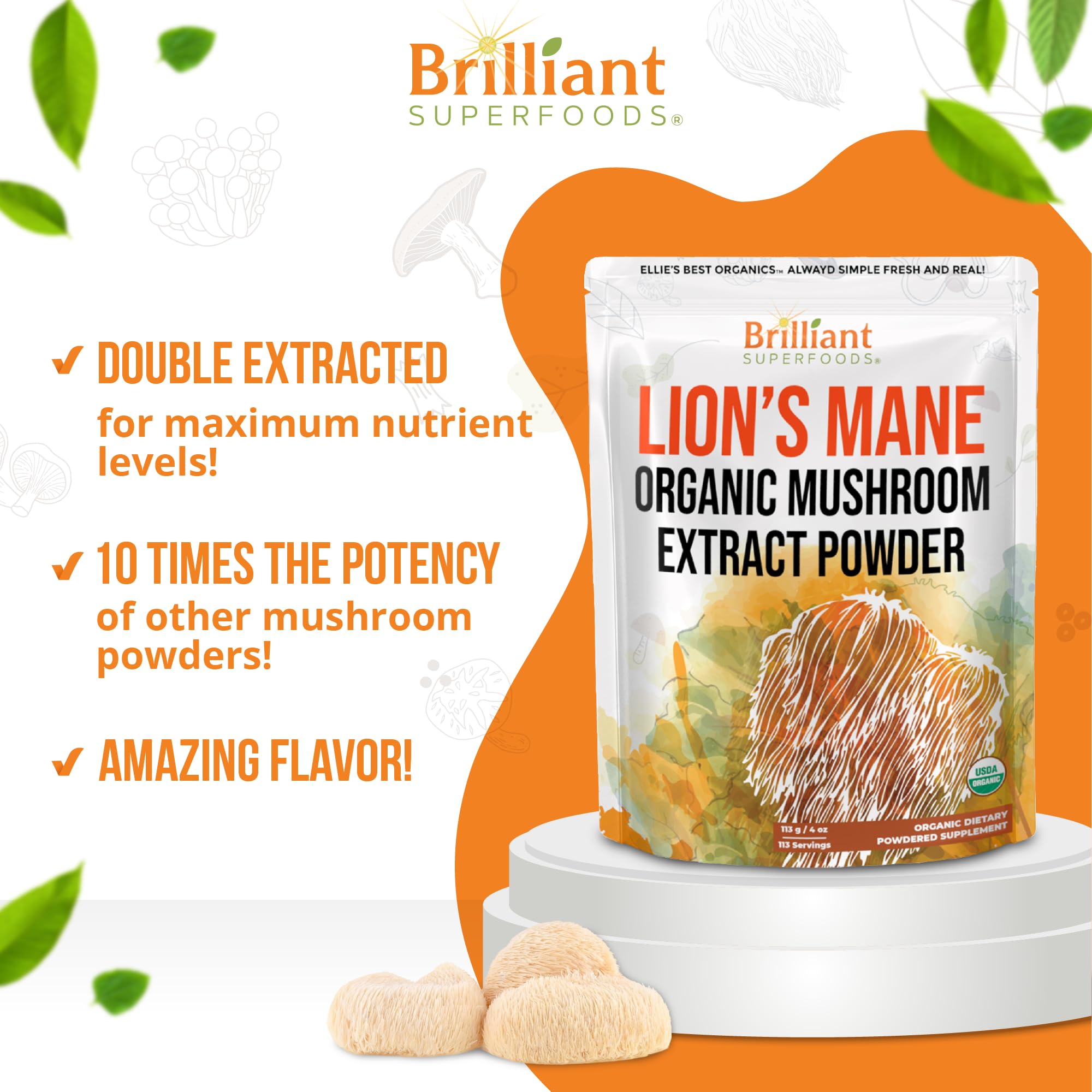 Ellie's Best Mane de León polvo, ideal para batidos.